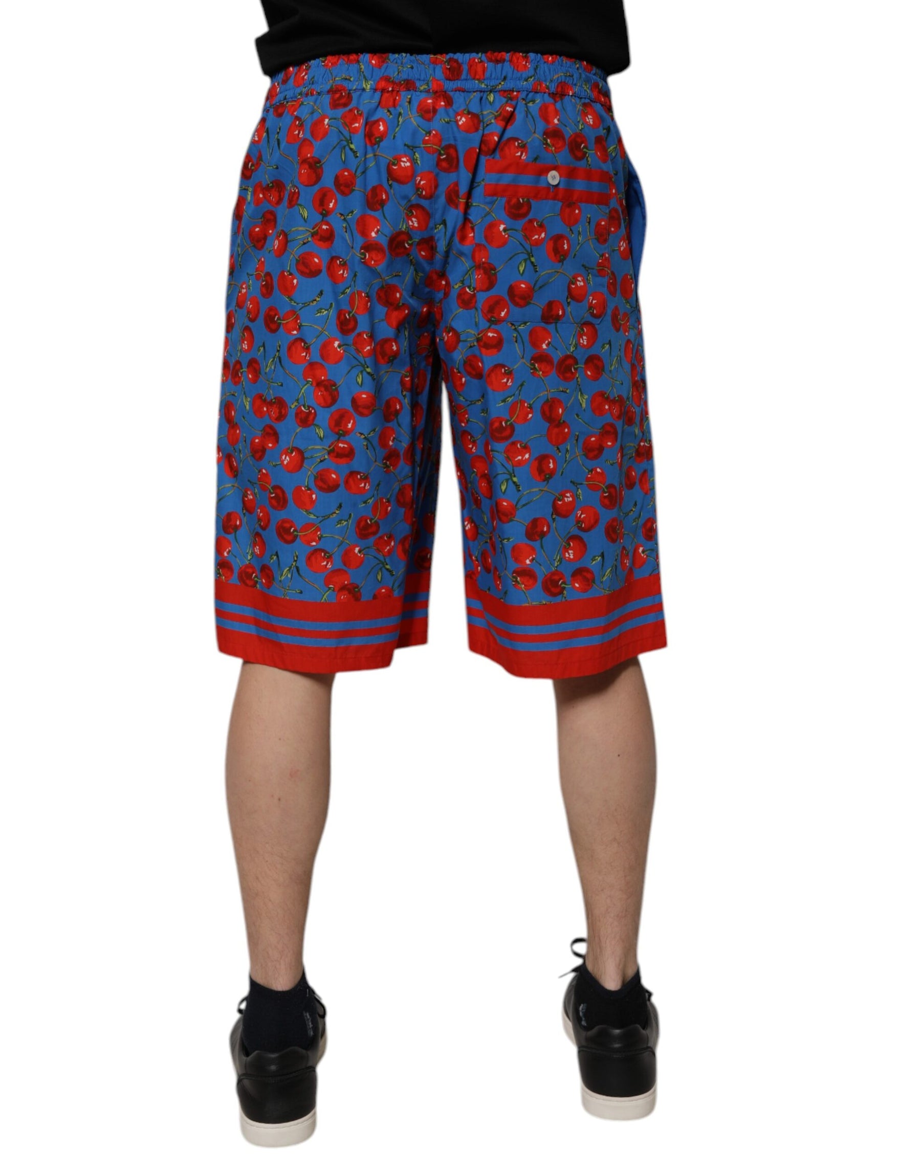 Dolce & Gabbana Blue Cherry Print Cotton Men Bermuda Shorts | Regal Royce