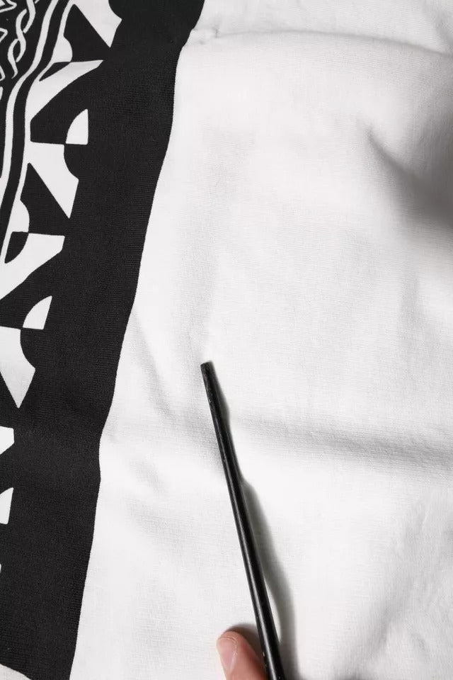 Dolce & Gabbana White Black Printed Cotton Sweatshirt Sweater | Regal Royce