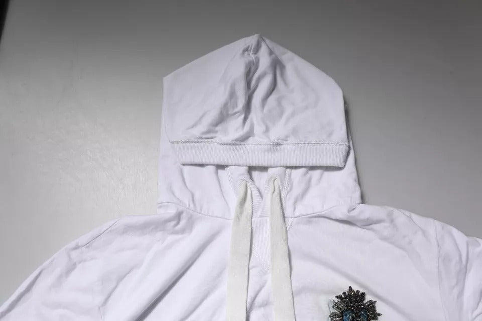 Dolce & Gabbana White Cotton Hooded Sweatshirt Sweater | Regal Royce