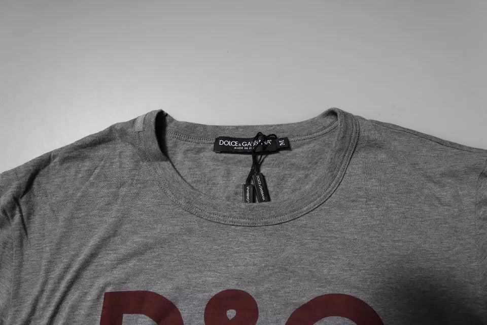Dolce & Gabbana Gray Logo Print Cotton Crew Neck Men T-shirt | Regal Royce