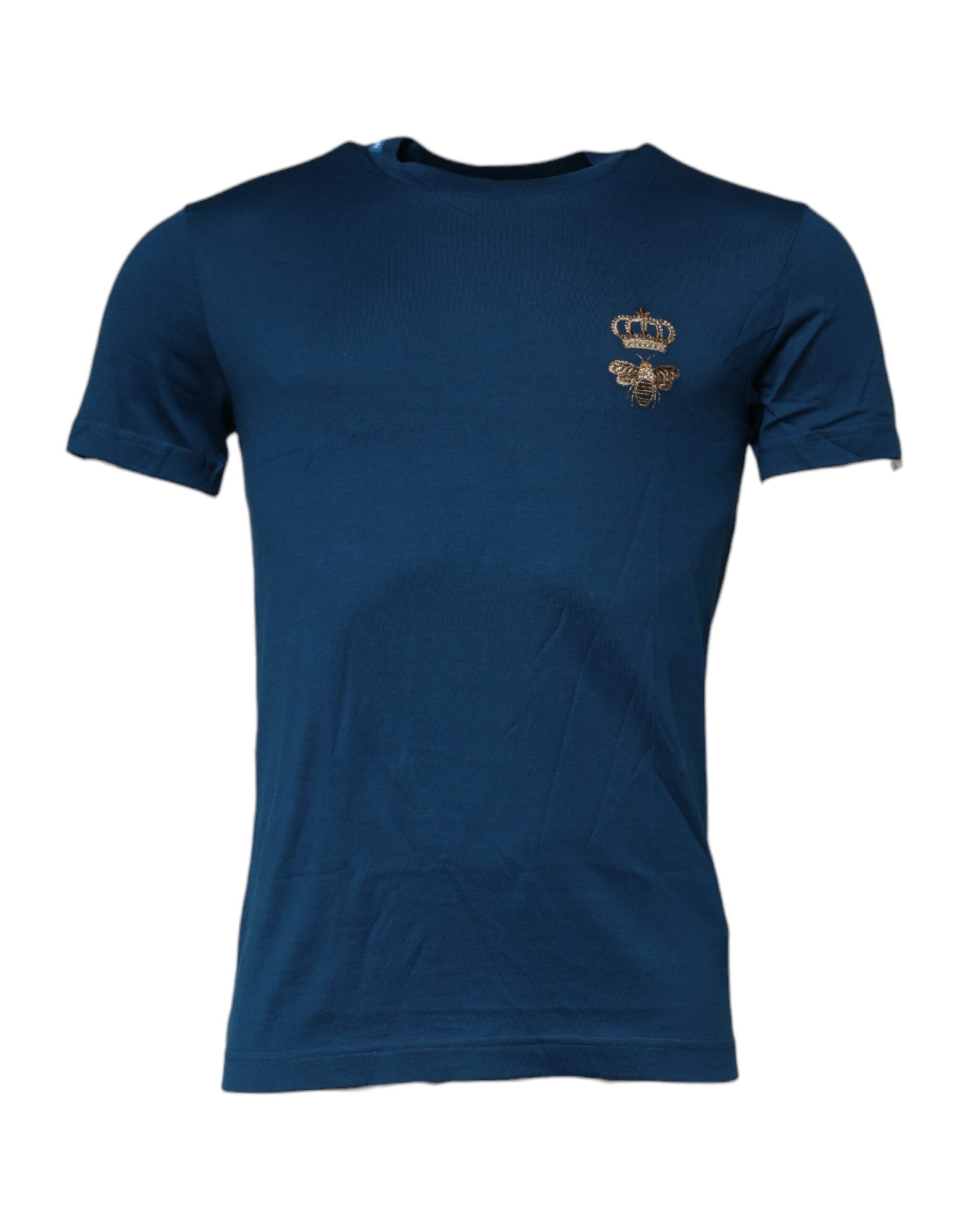 Dolce & Gabbana Blue Crown Bee Cotton Men Crew Neck T-shirt | Regal Royce