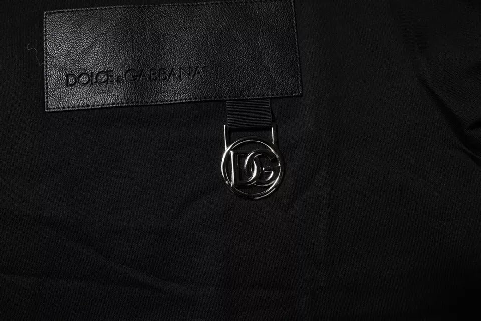 Dolce & Gabbana Black Logo Patch Cotton Crew Neck T-shirt | Regal Royce