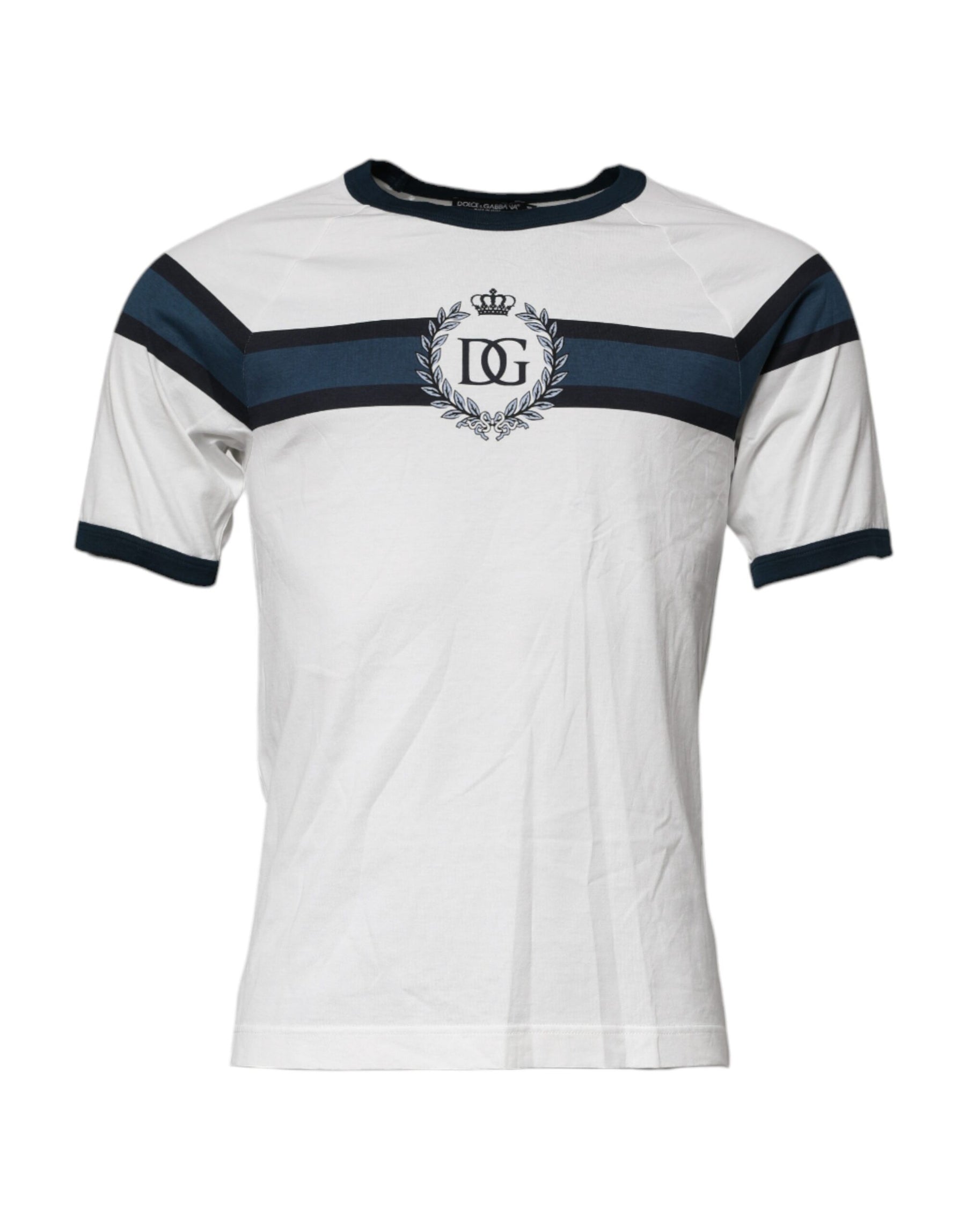 Dolce & Gabbana White Logo Print Cotton Men Crew Neck T-shirt | Regal Royce