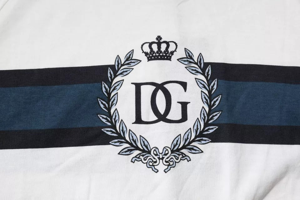 Dolce & Gabbana White Logo Print Cotton Men Crew Neck T-shirt | Regal Royce