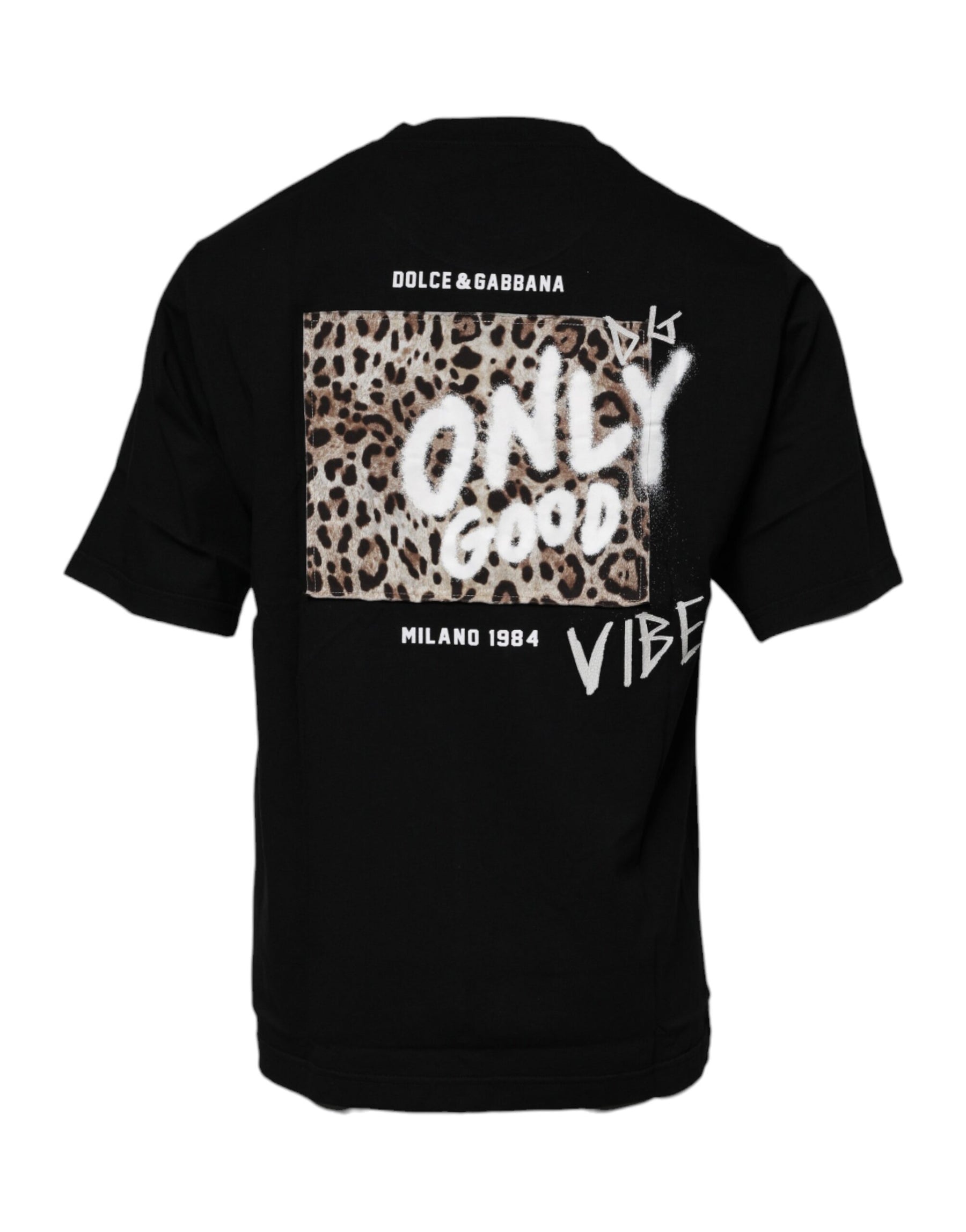 Dolce & Gabbana Black Amore Leopard Cotton Crew Neck T-shirt | Regal Royce