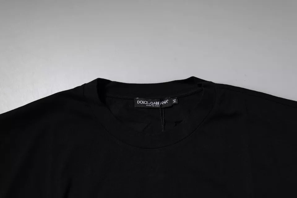 Dolce & Gabbana Black Amore Leopard Cotton Crew Neck T-shirt | Regal Royce