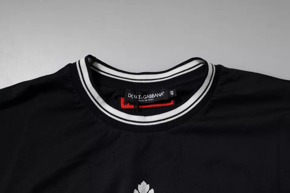 Dolce & Gabbana Dark Blue Logo Crown Cotton Crew Neck T-shirt | Regal Royce