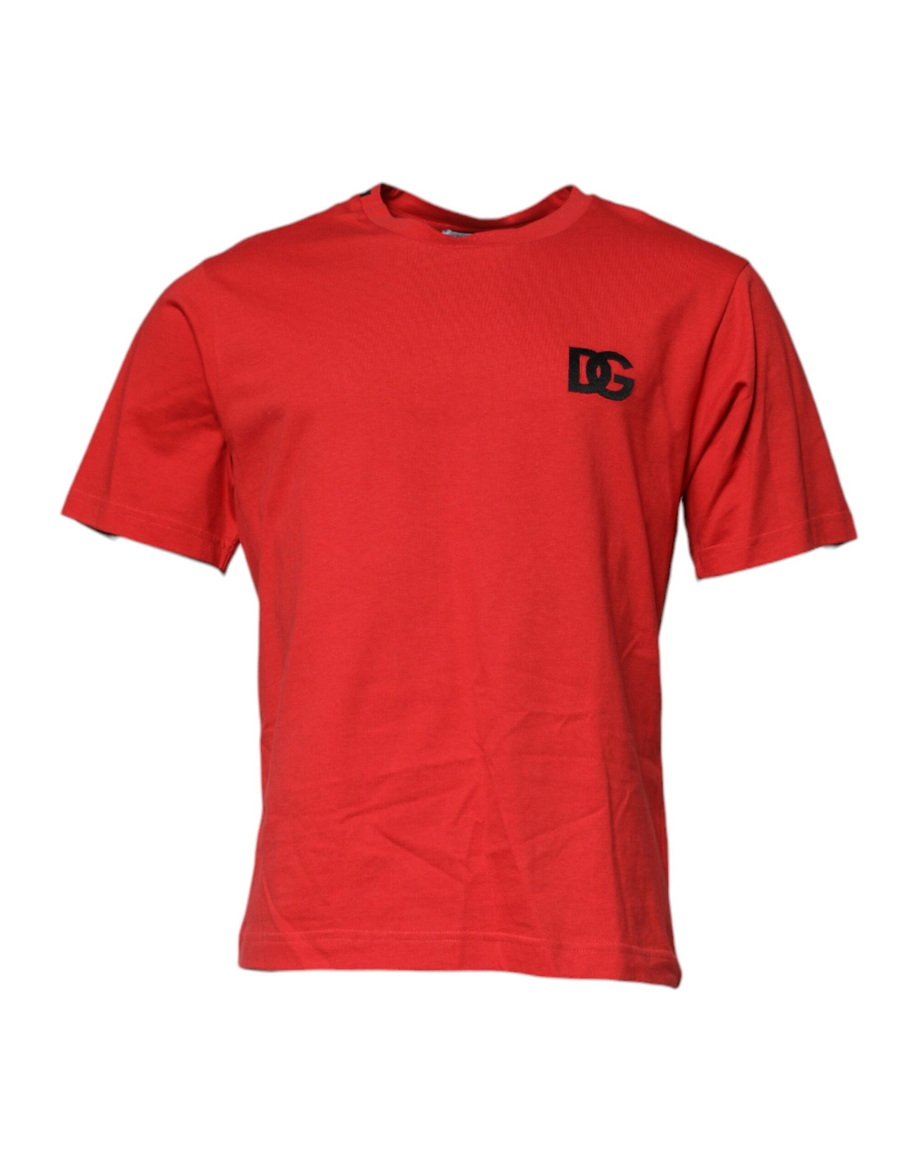 Dolce & Gabbana Red DG Logo Patch Cotton Crew Neck T-shirt | Regal Royce