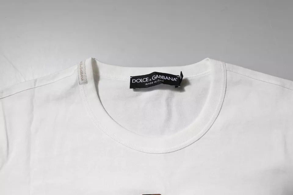 Dolce & Gabbana White Cotton Logo Floral Crew Neck T-shirt | Regal Royce