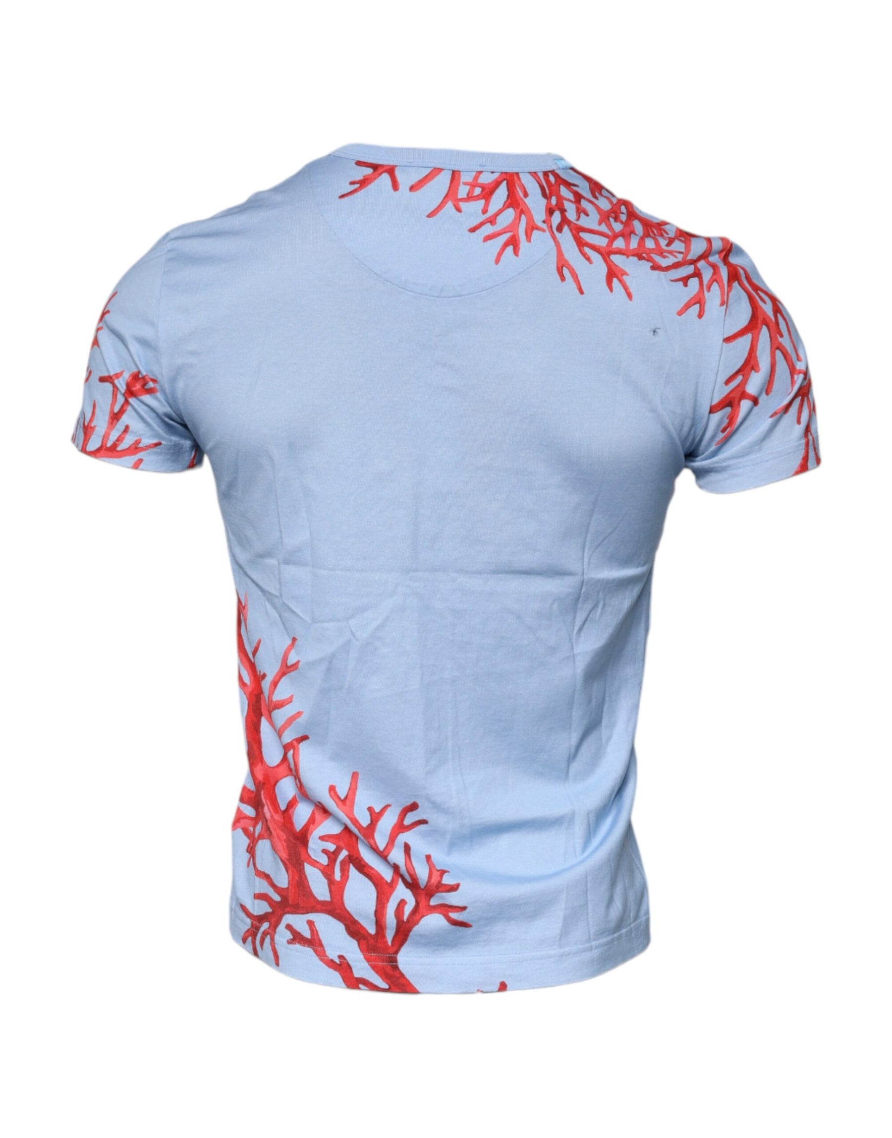 Dolce & Gabbana Light Blue Coral Cotton Men Crew Neck T-shirt | Regal Royce