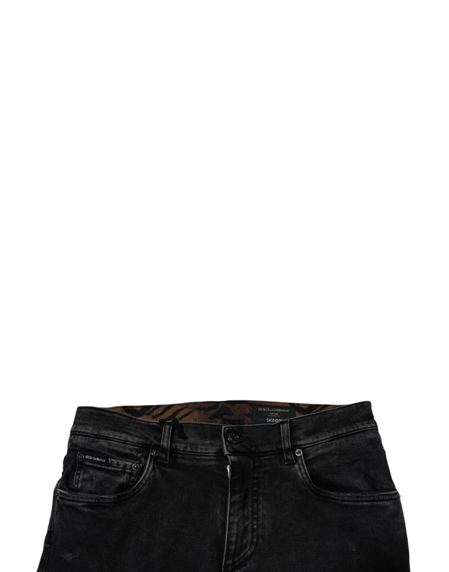 Dolce & Gabbana Black Tattered Cotton Skinny Men Denim Jeans | Regal Royce