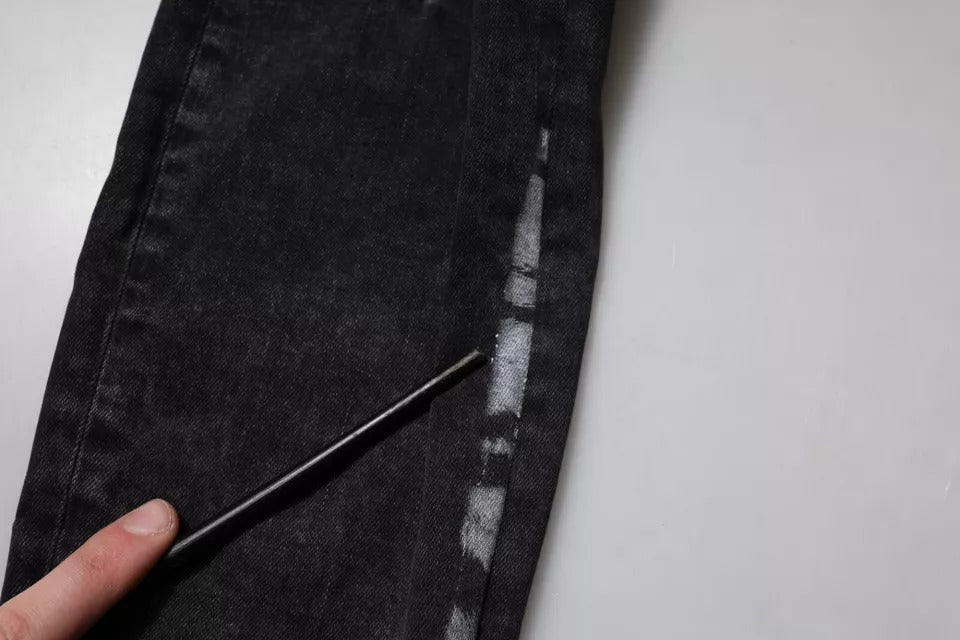 Dolce & Gabbana Black Tattered Cotton Skinny Men Denim Jeans | Regal Royce