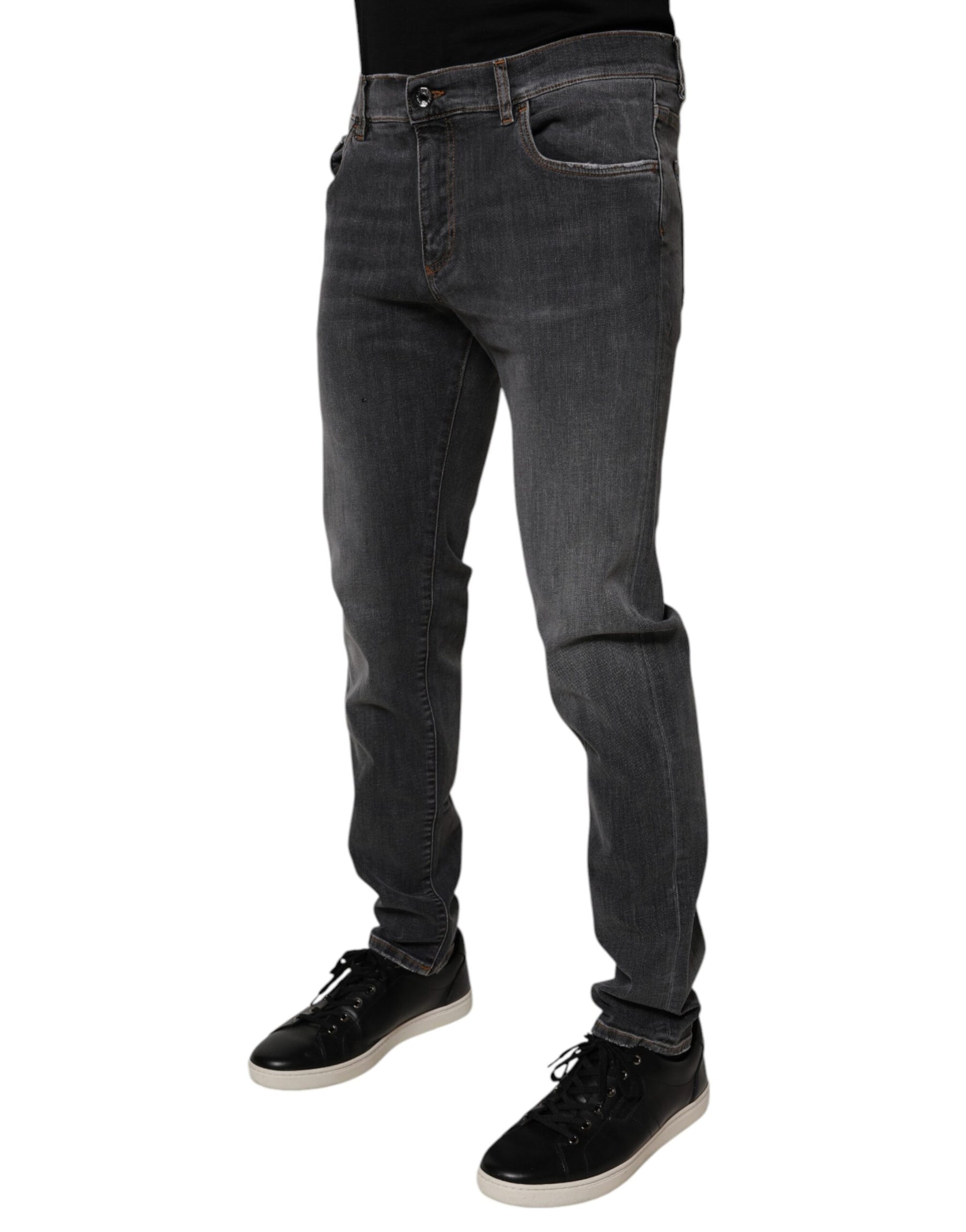 Dolce & Gabbana Dark Gray Washed Cotton Slim Fit Denim Jeans | Regal Royce