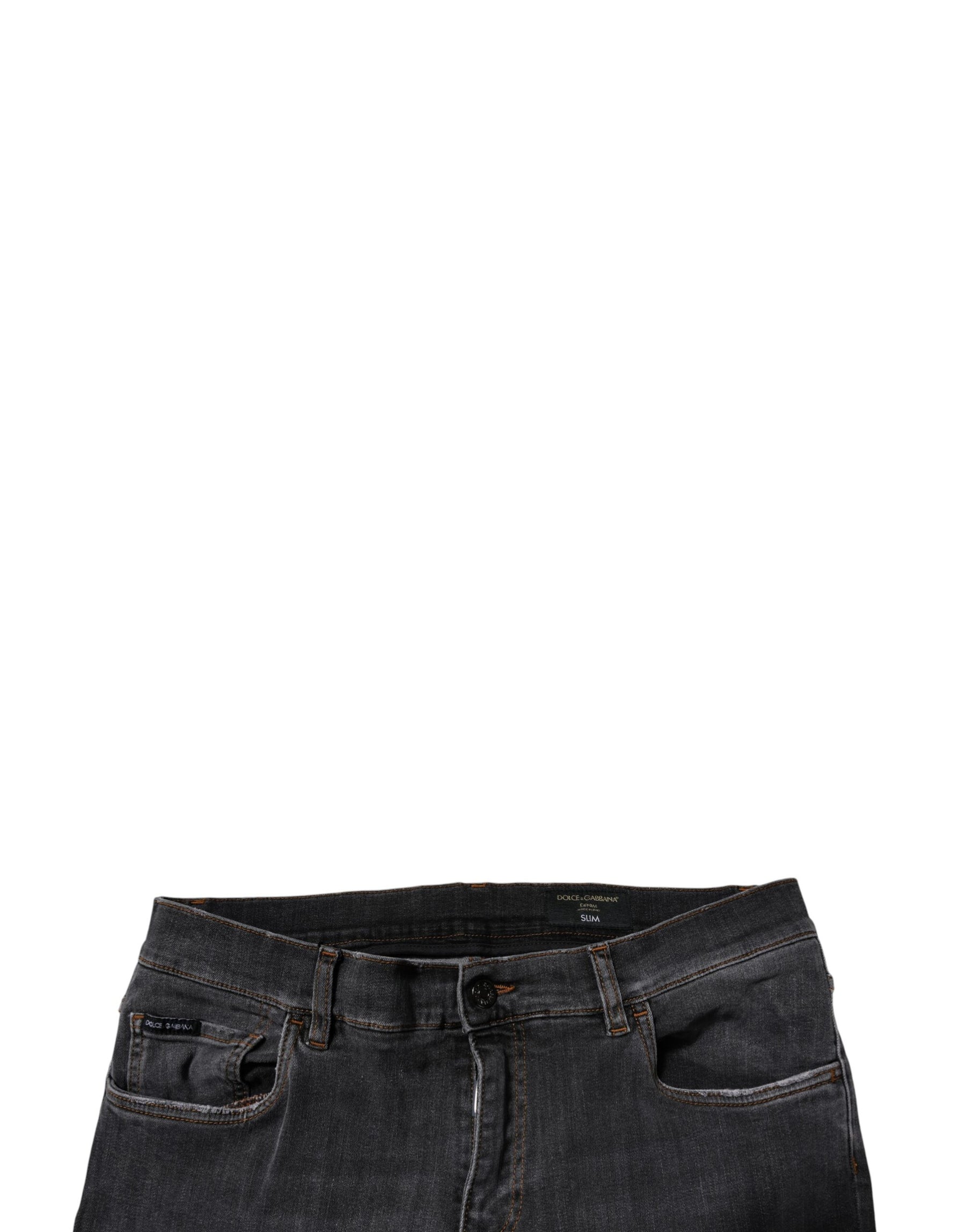 Dolce & Gabbana Dark Gray Washed Cotton Slim Fit Denim Jeans | Regal Royce