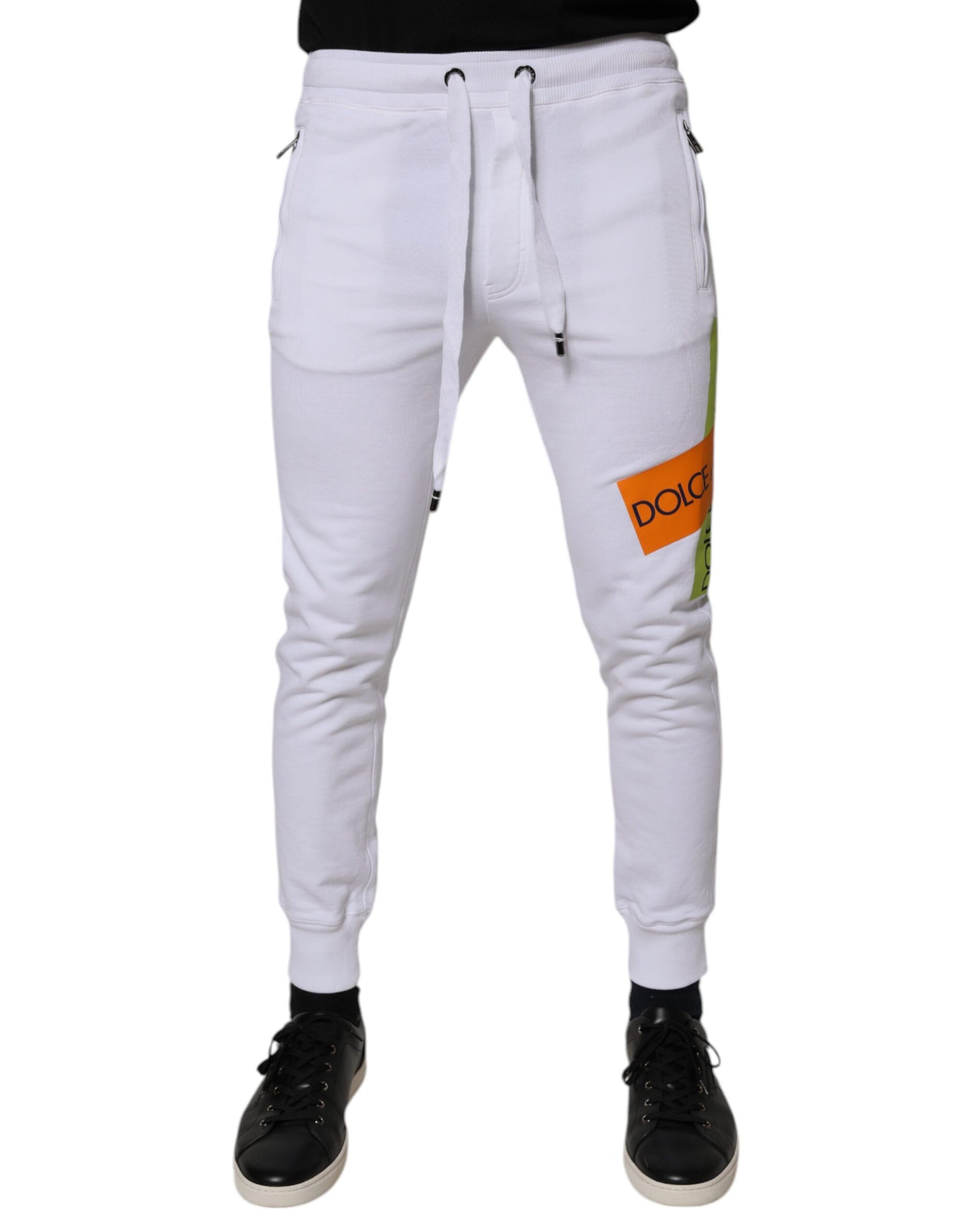 Dolce & Gabbana White Cotton Logo Jogger Pants | Regal Royce