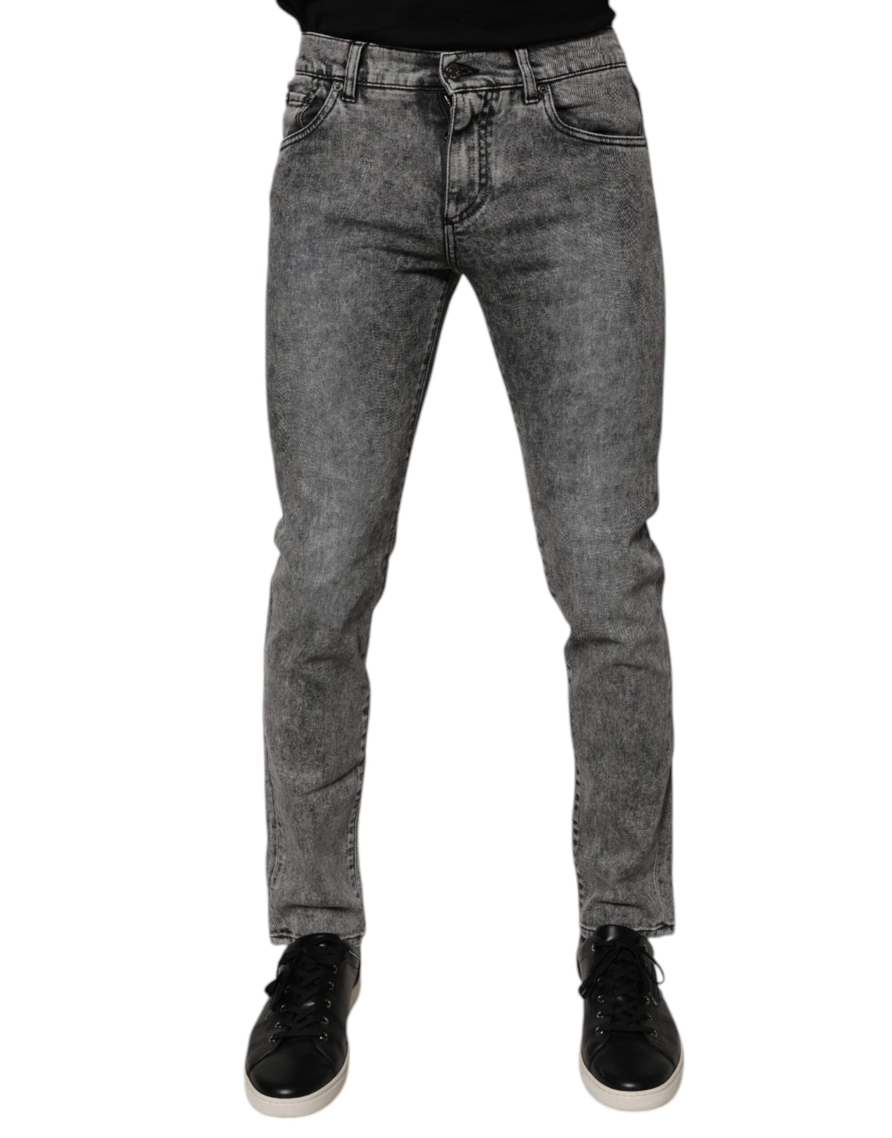 Dolce & Gabbana Dark Gray Washed Cotton Slim Fit Denim Jeans | Regal Royce