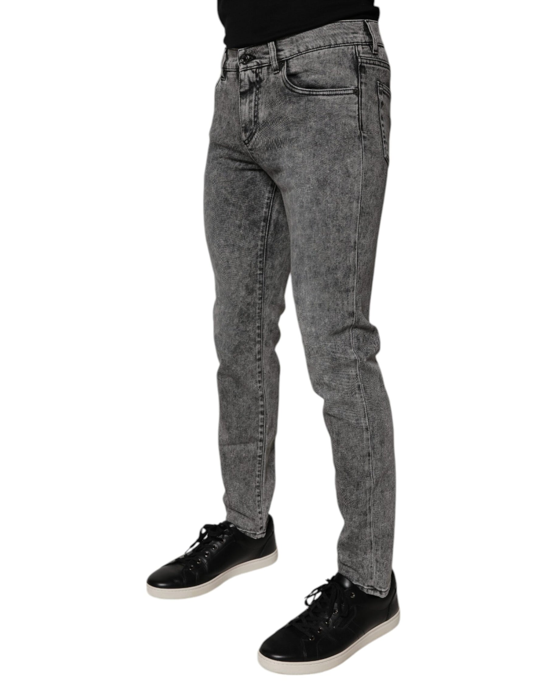 Dolce & Gabbana Dark Gray Washed Cotton Slim Fit Denim Jeans | Regal Royce