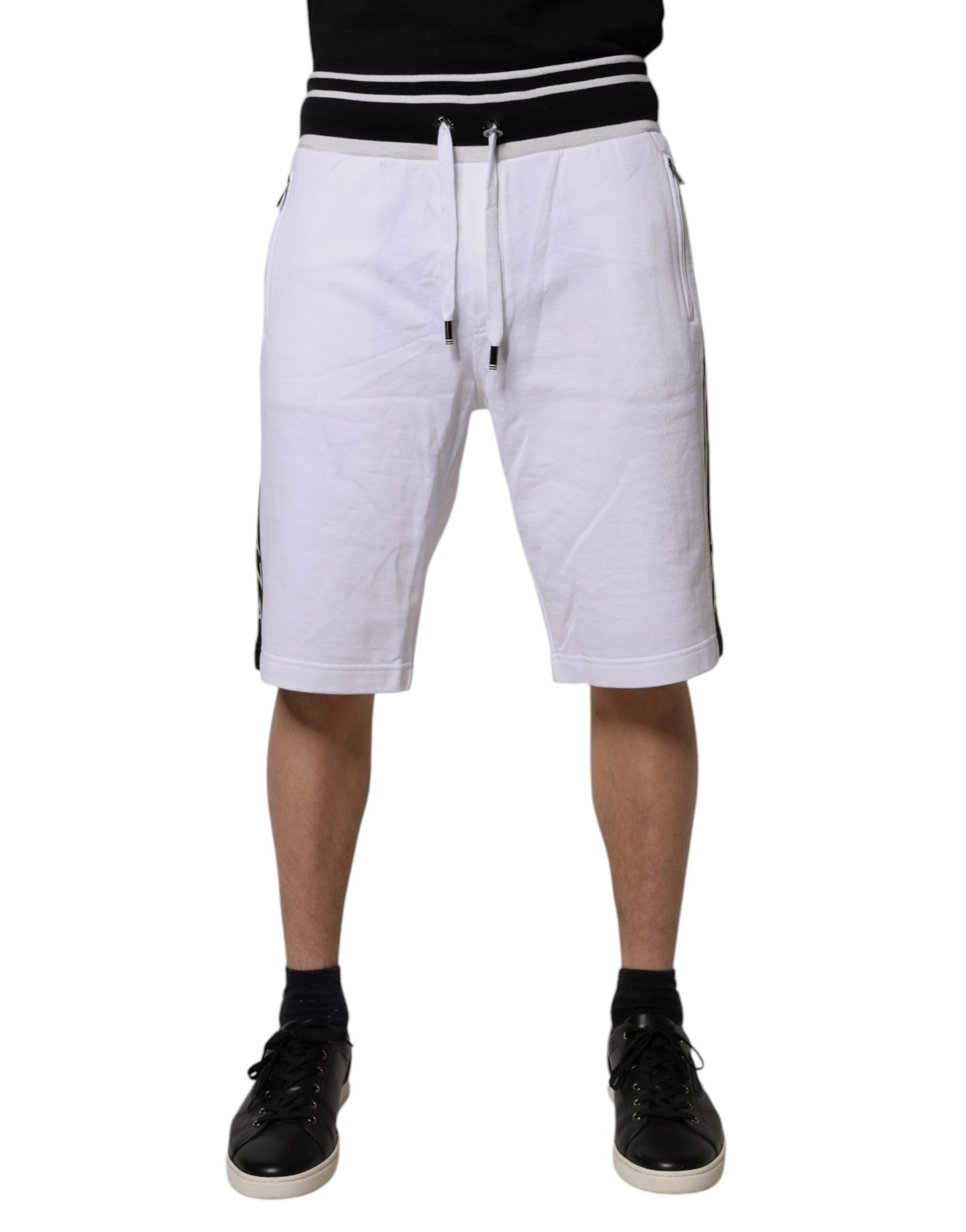 Dolce & Gabbana White Stripe Cotton DG King Bermuda Shorts | Regal Royce