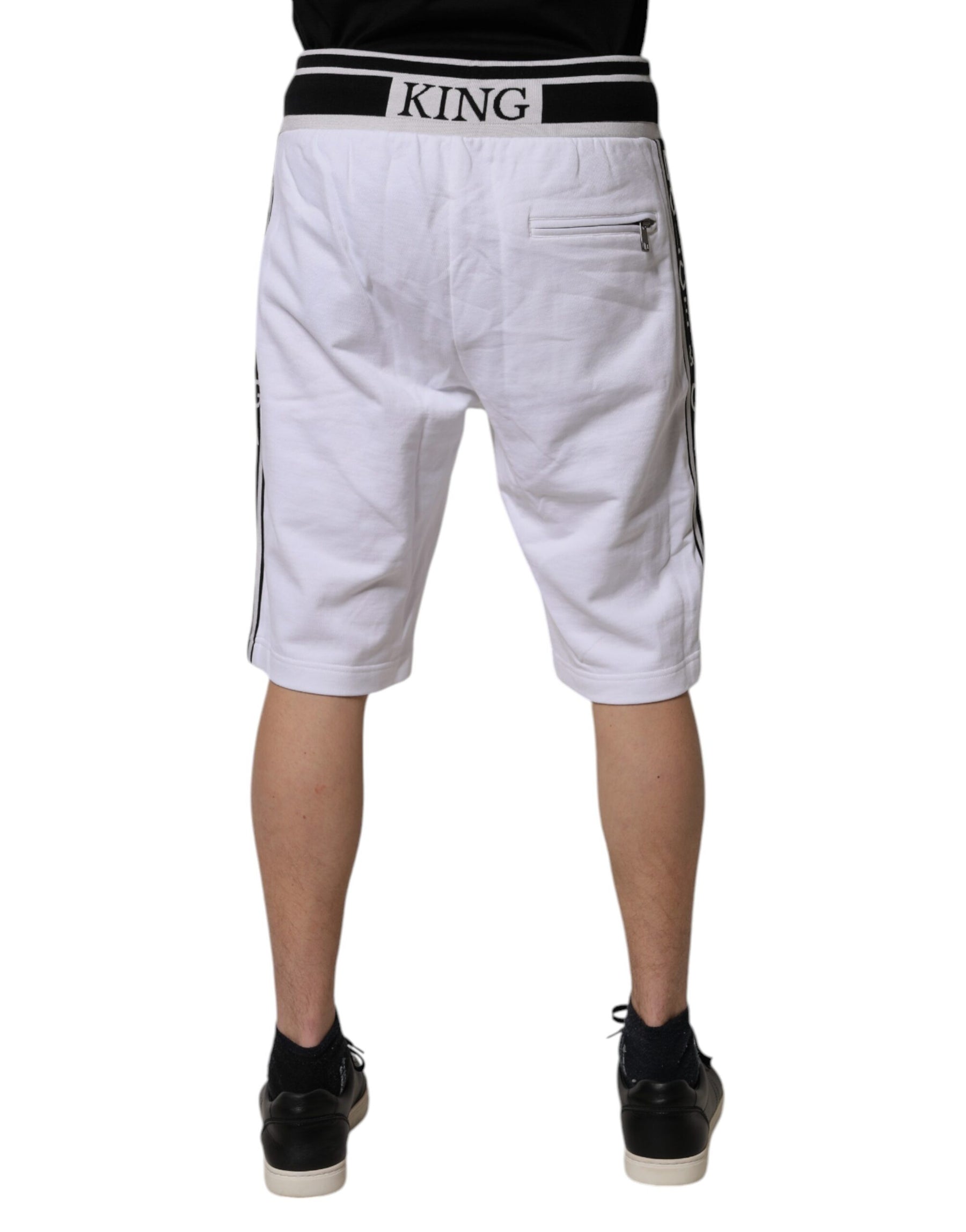 Dolce & Gabbana White Stripe Cotton DG King Bermuda Shorts | Regal Royce