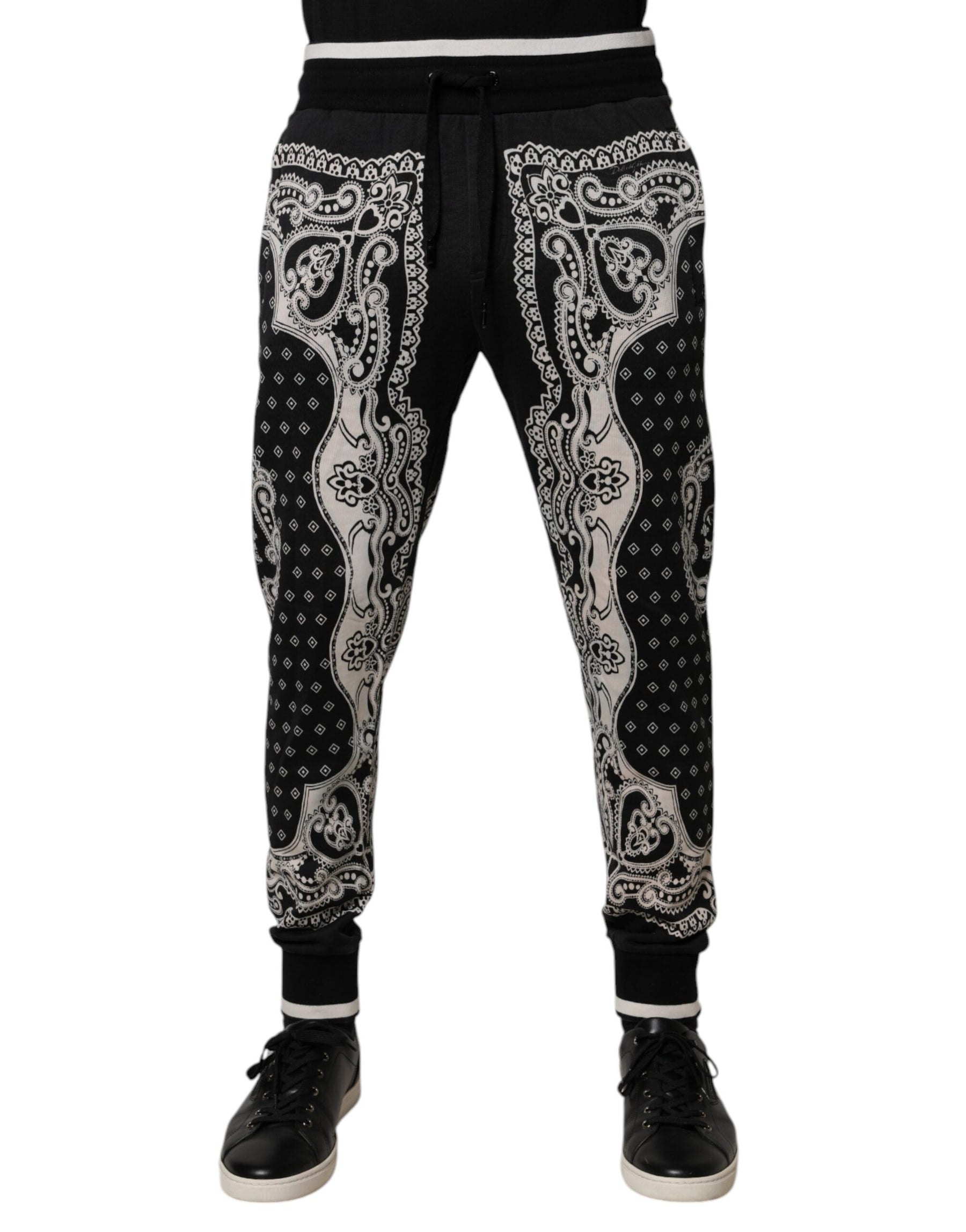 Dolce & Gabbana Black Bandana Cotton Jogger Pants | Regal Royce