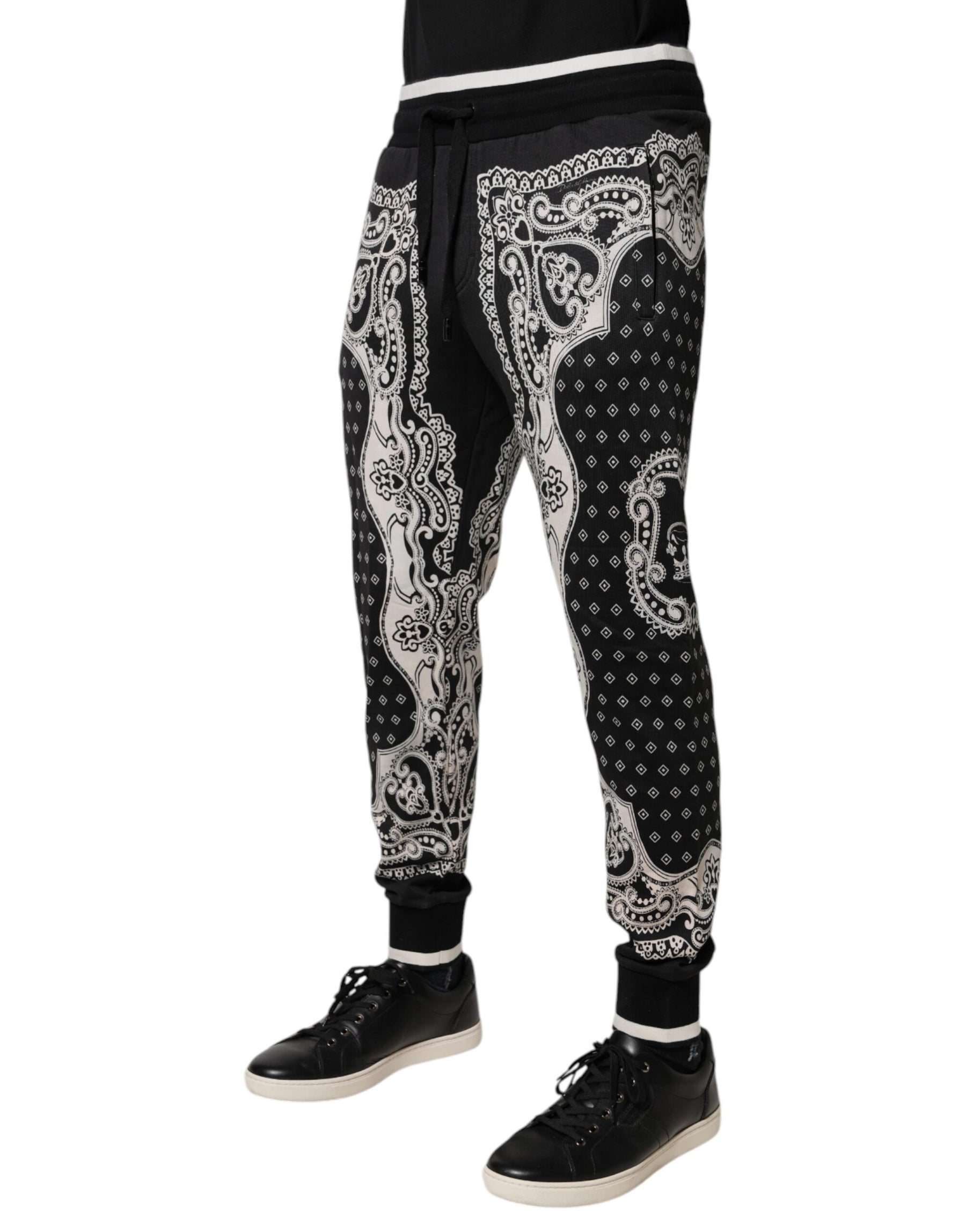 Dolce & Gabbana Black Bandana Cotton Jogger Pants | Regal Royce