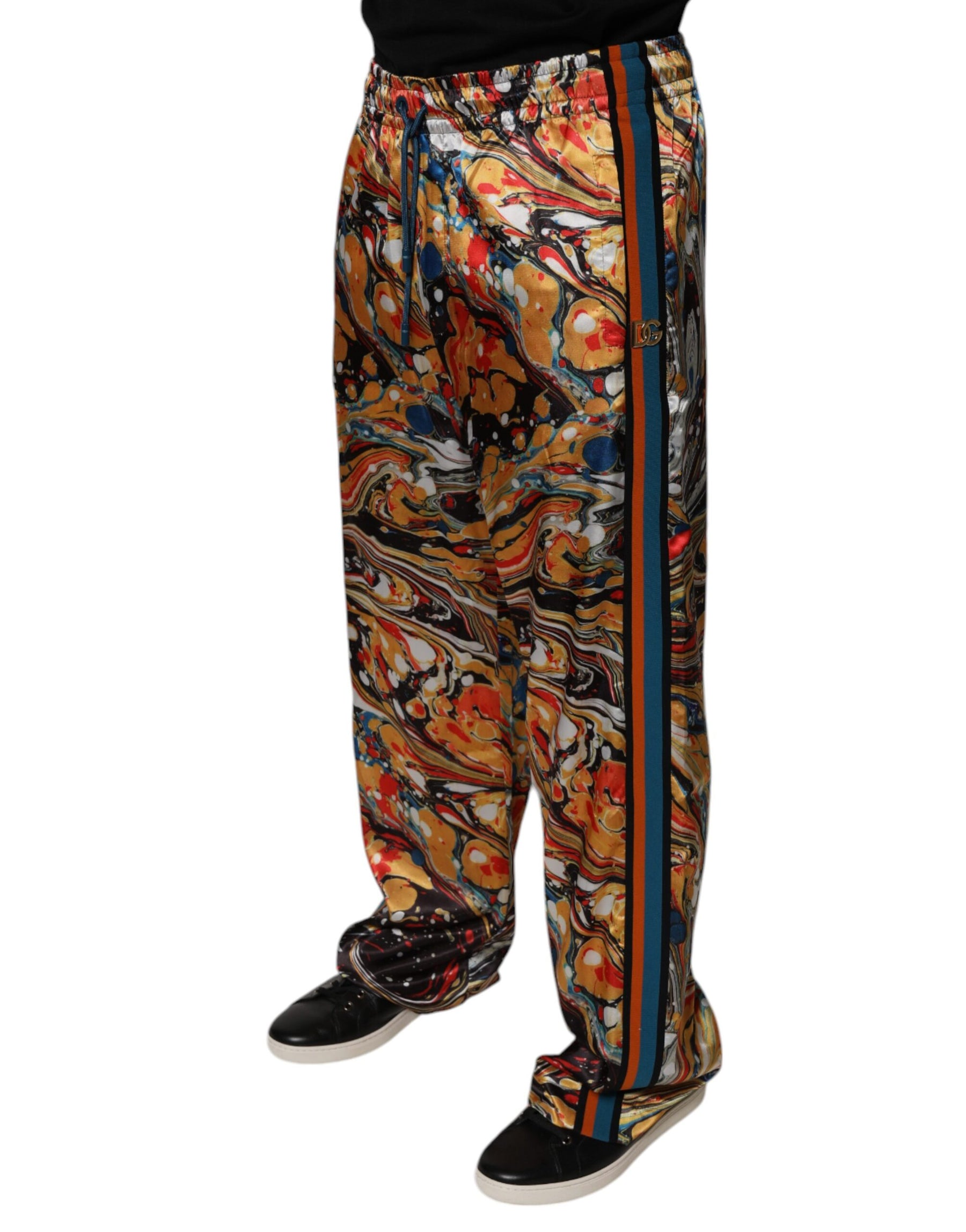 Dolce & Gabbana Multicolor Marble Satin Men Tracksuit Pants | Regal Royce