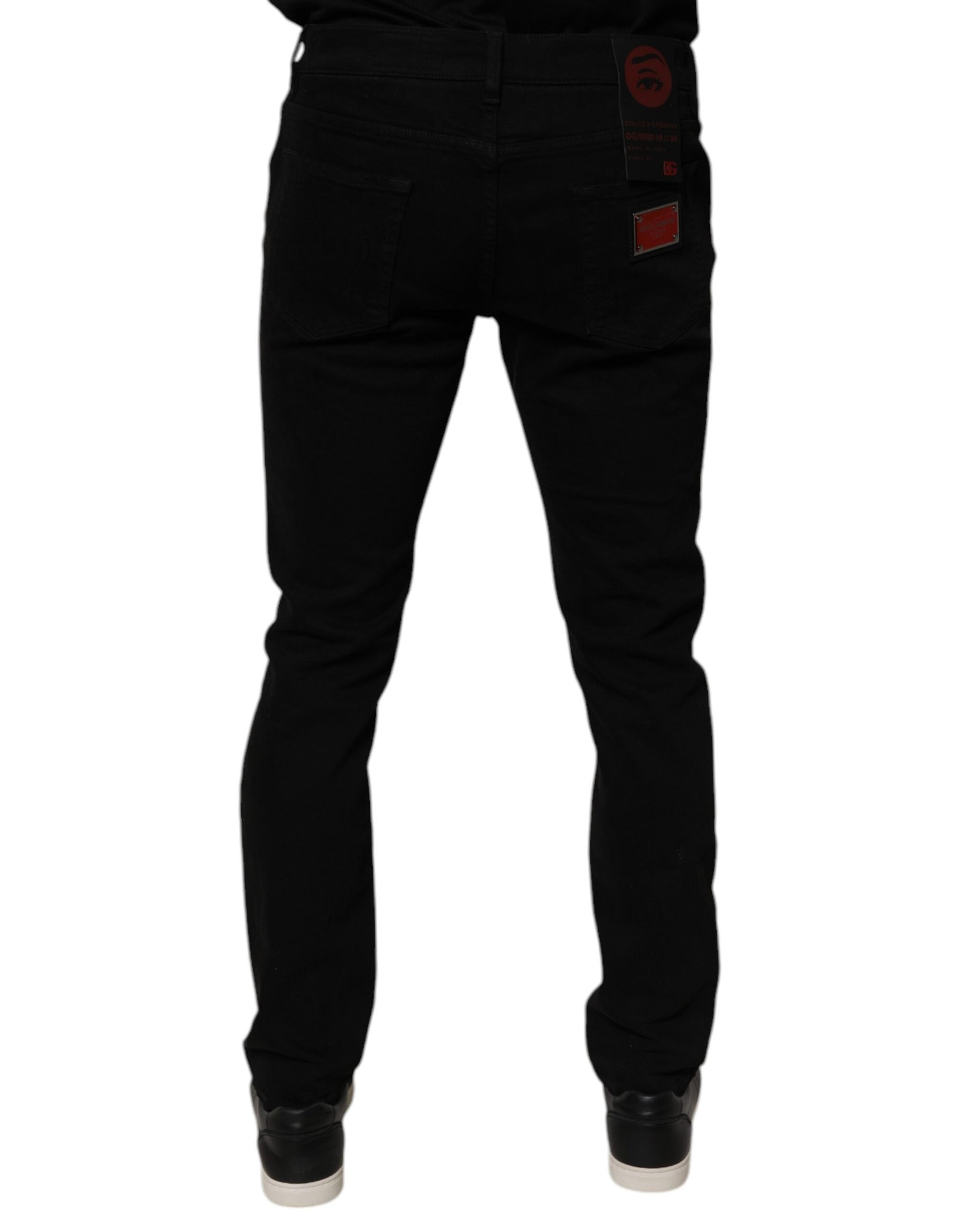 Dolce & Gabbana Black Tattered Cotton Skinny Men Denim Jeans | Regal Royce