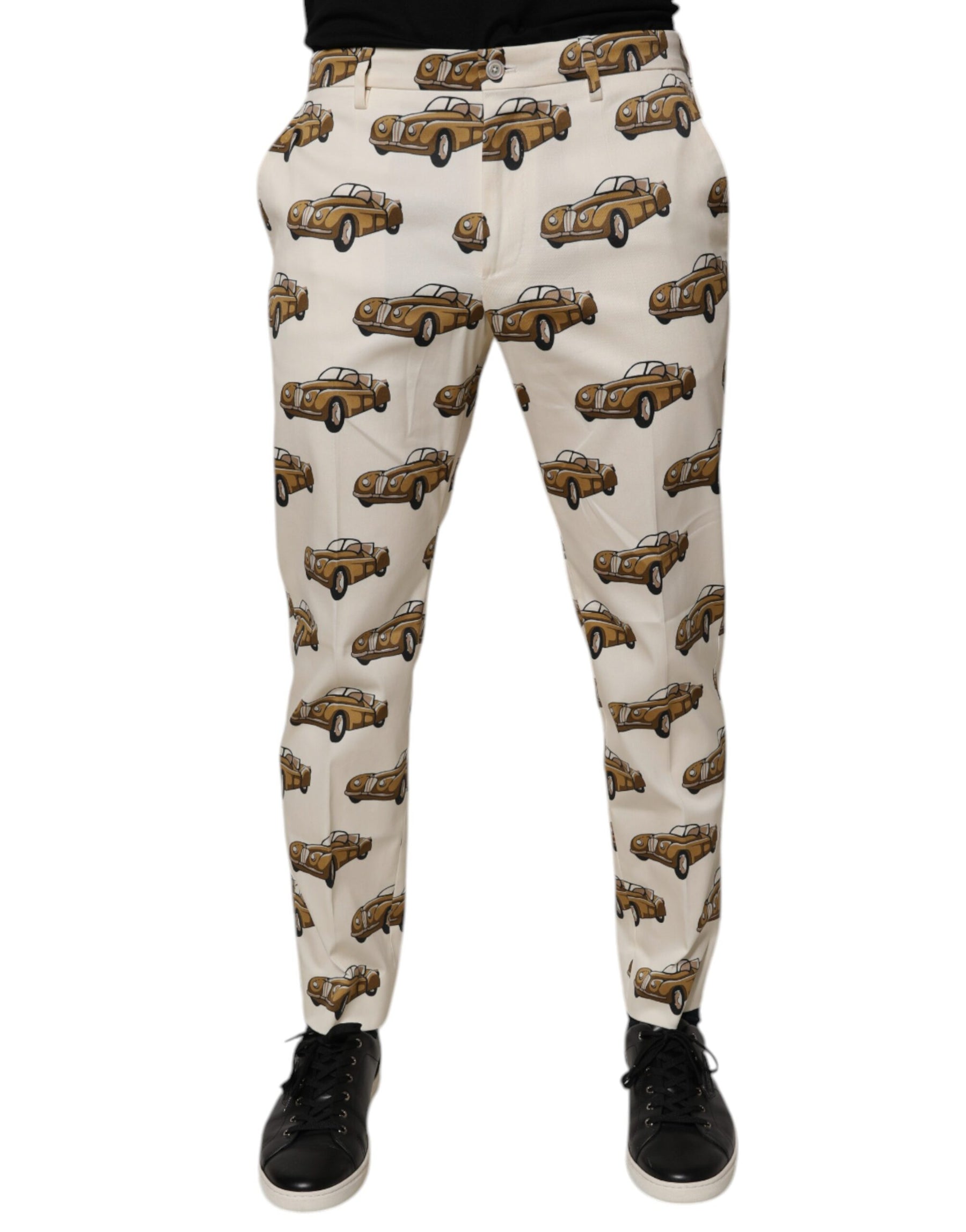 Dolce & Gabbana Off White Cars Cotton Skinny Men Denim Jeans | Regal Royce