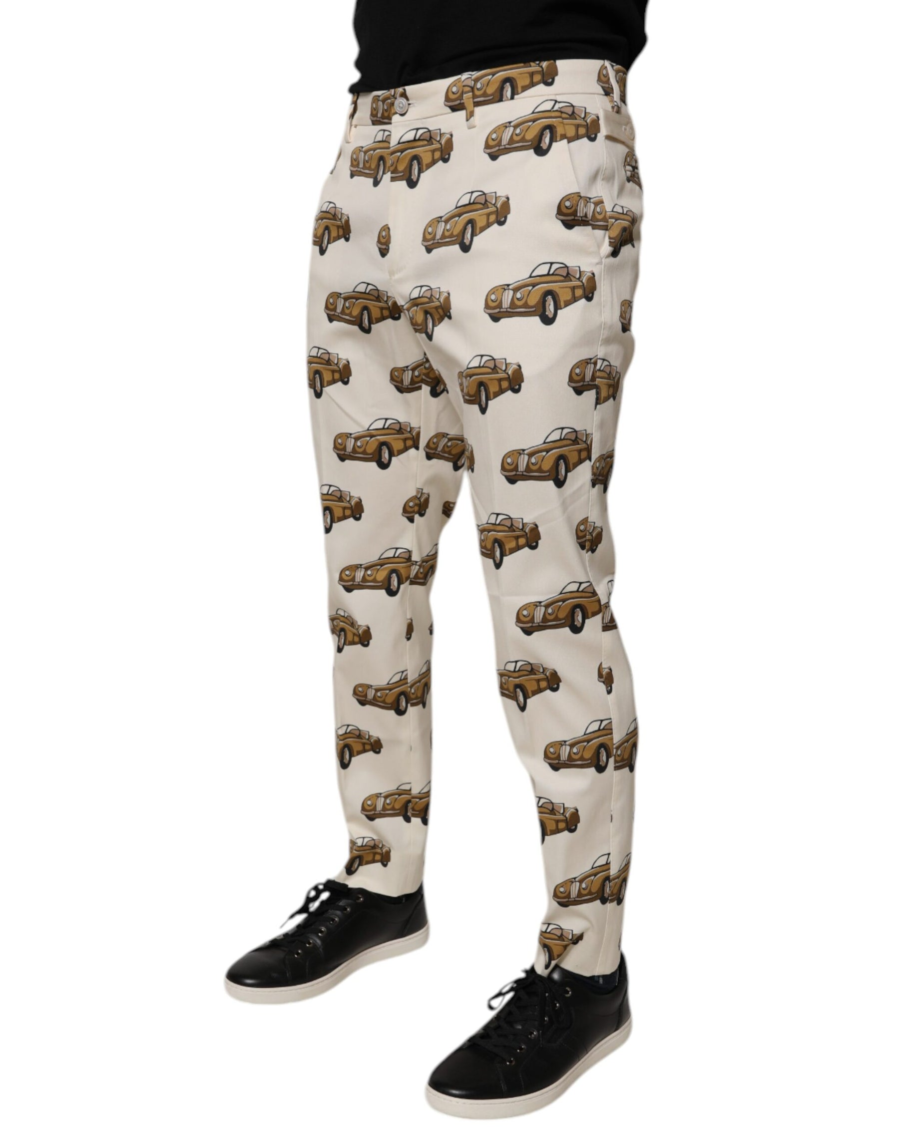 Dolce & Gabbana Off White Cars Cotton Skinny Men Denim Jeans | Regal Royce