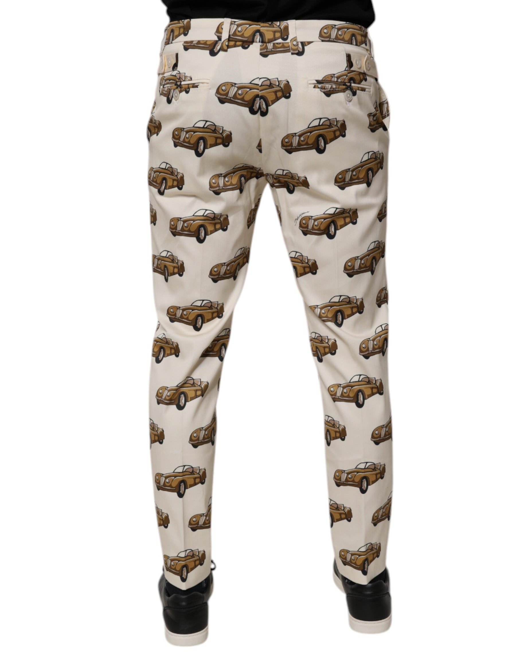 Dolce & Gabbana Off White Cars Cotton Skinny Men Denim Jeans | Regal Royce