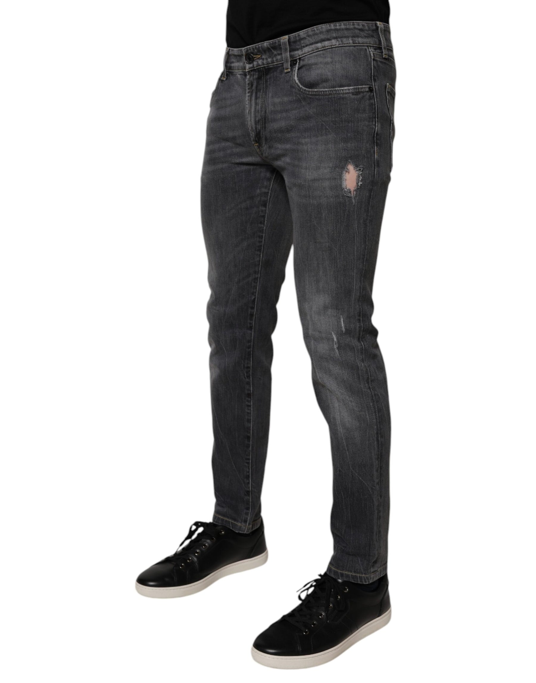 Dolce & Gabbana Dark Gray Washed Cotton Skinny Men Denim Jeans | Regal Royce