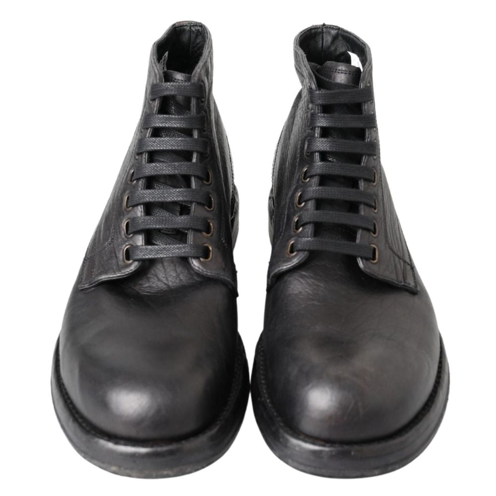 Dolce & Gabbana Black Leather Lace-Up Boots | Regal Royce
