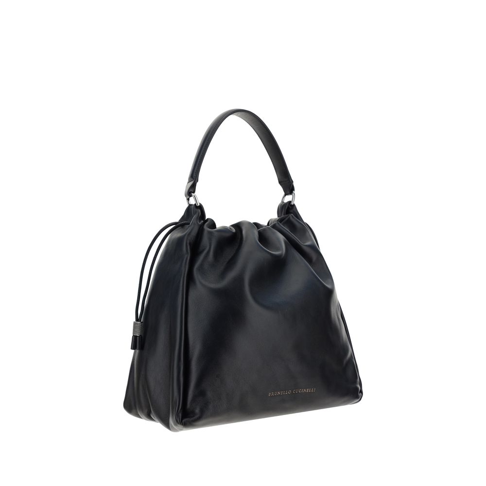 Brunello Cucinelli Black Calf Leather Bos Taurus Shoulder Bag | Regal Royce