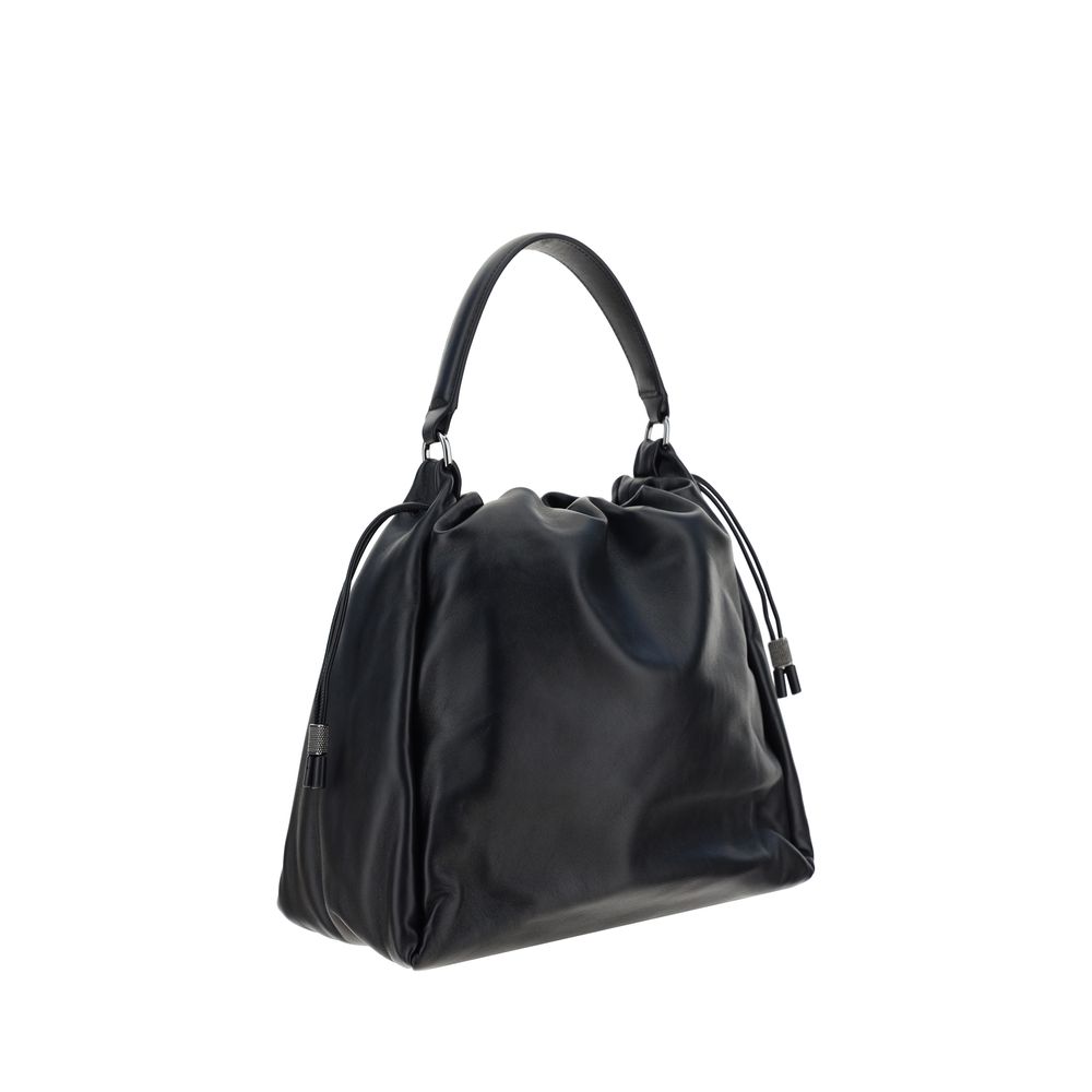 Brunello Cucinelli Black Calf Leather Bos Taurus Shoulder Bag | Regal Royce