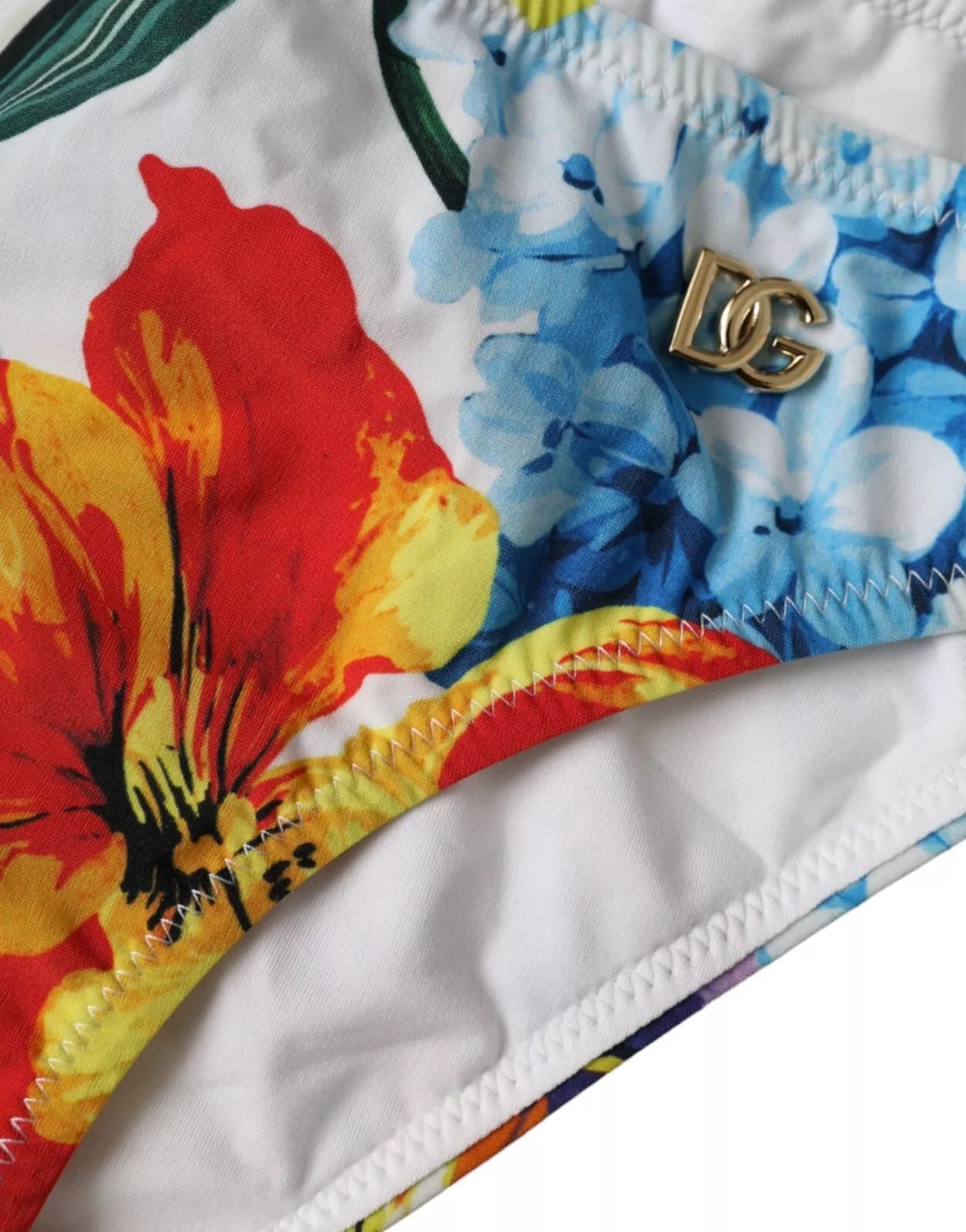 Dolce & Gabbana White Floral Print Swimsuit Bikini Bottom Swimwear | Regal Royce