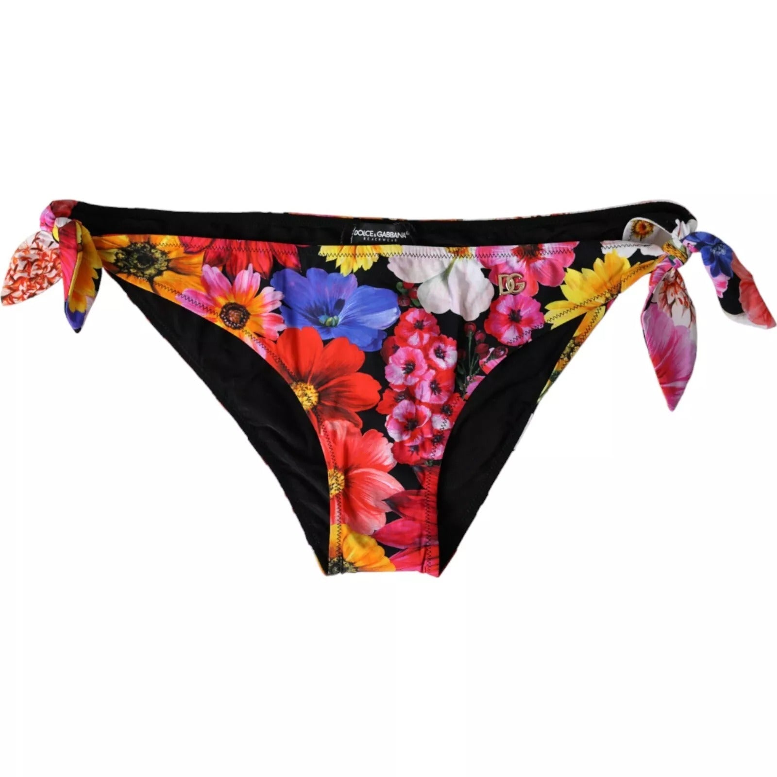 Dolce & Gabbana Black Floral Print Swimsuit Bikini Bottom Swimwear | Regal Royce