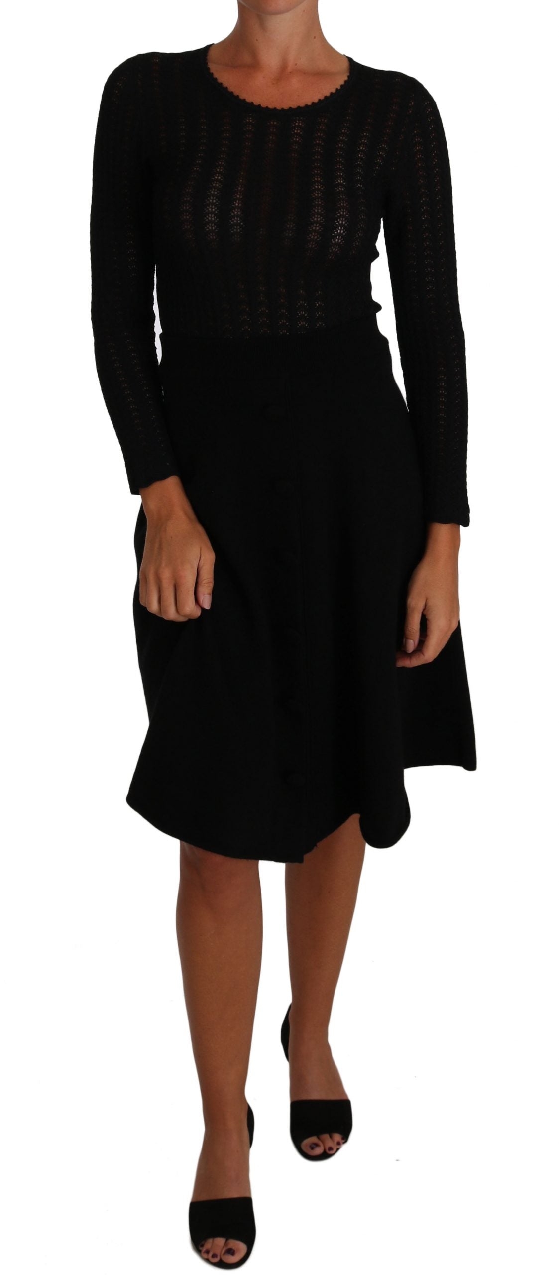 Dolce & Gabbana Black Knitted Wool Sheath Long Sleeves Dress | Regal Royce