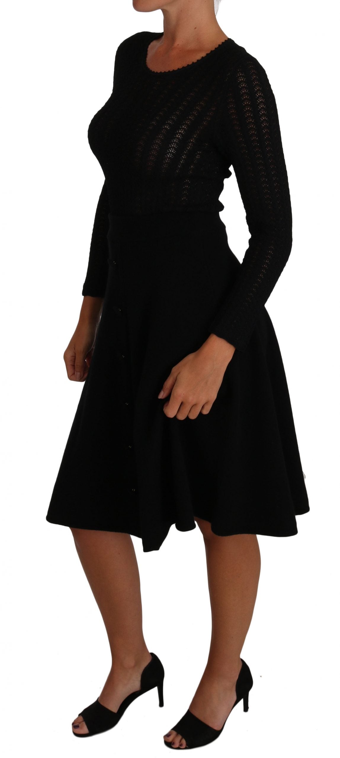 Dolce & Gabbana Black Knitted Wool Sheath Long Sleeves Dress | Regal Royce
