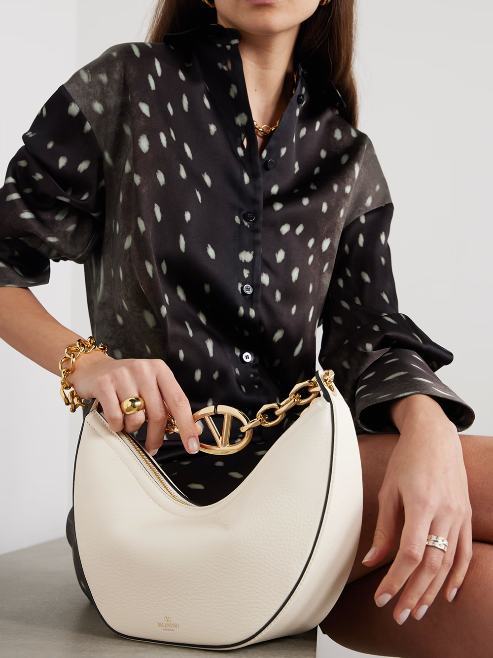 Valentino Garavani Ivory Leather Small Hobo Vlogo Shoulder Bag | Regal Royce