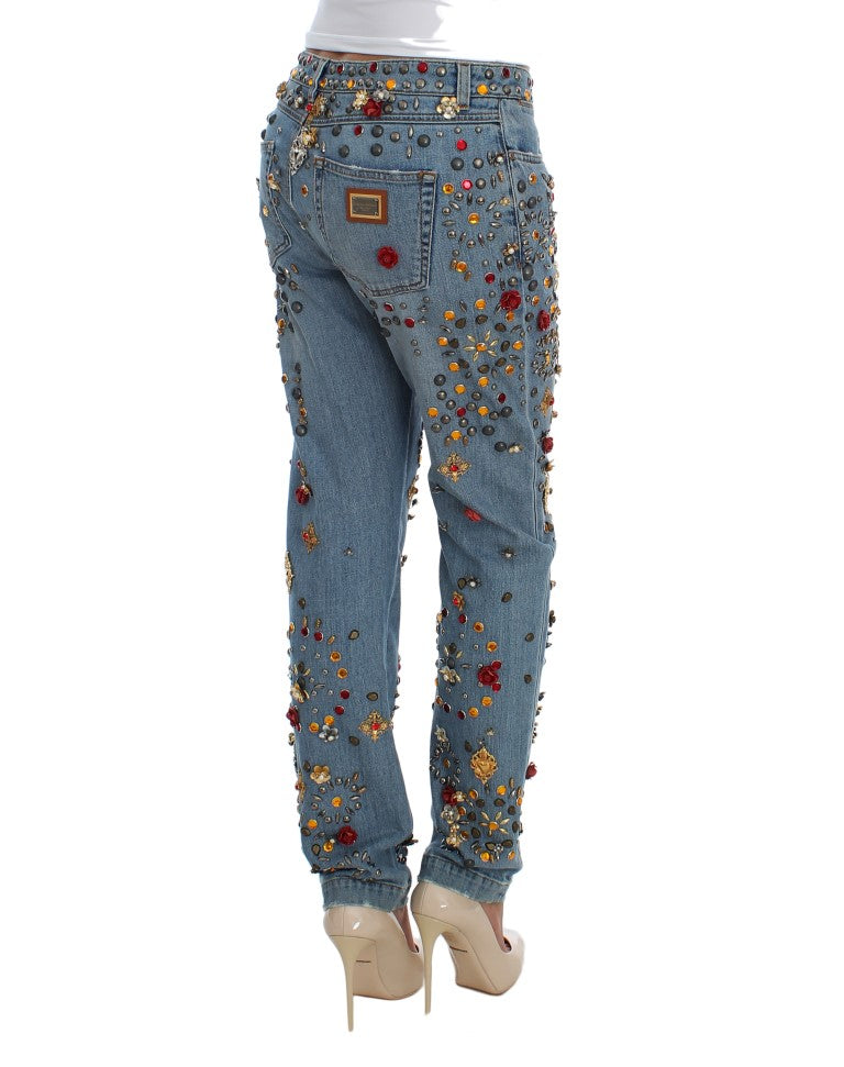 Dolce & Gabbana Crystal Roses Heart Embellished Jeans | Regal Royce