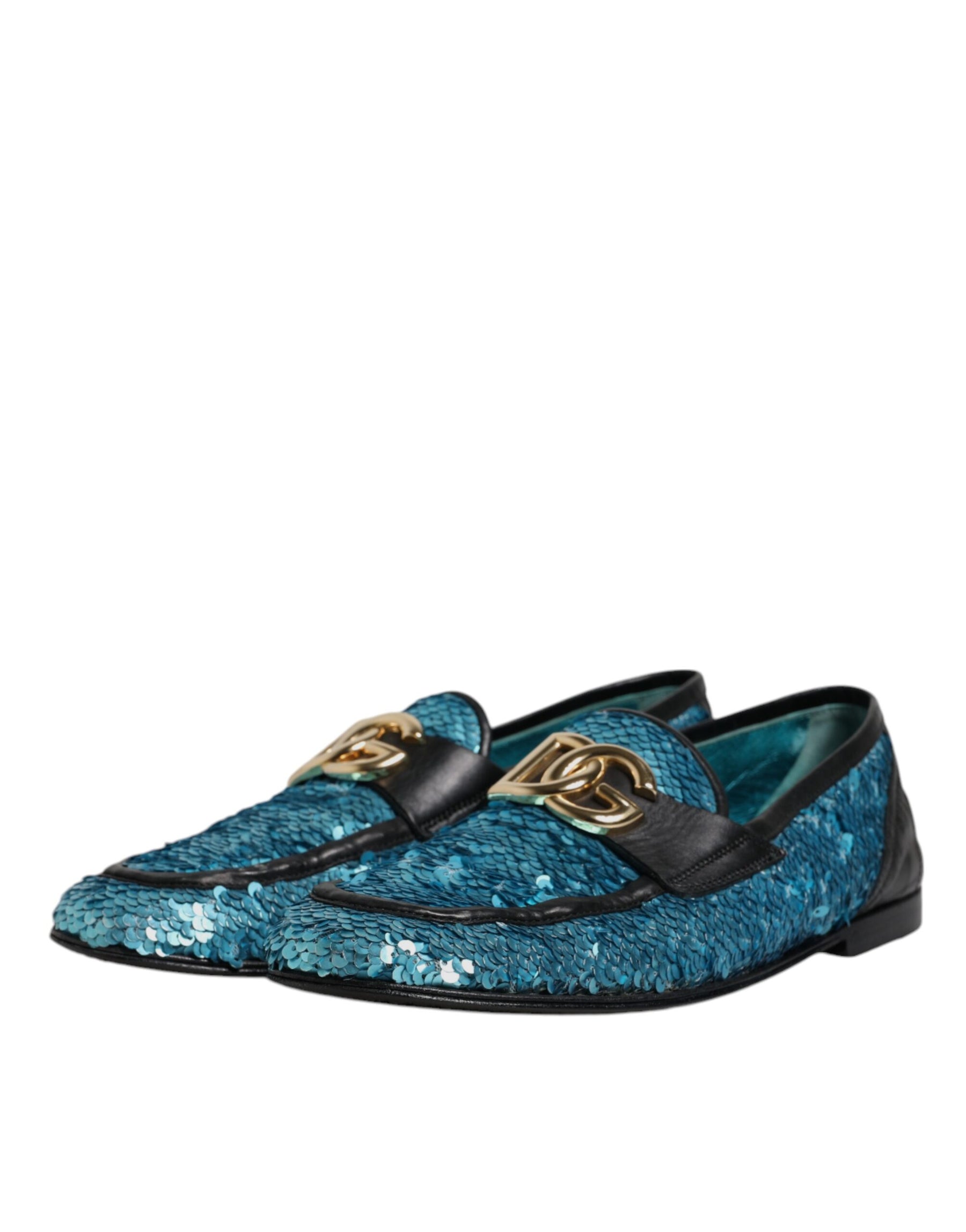 Dolce & Gabbana Blue Sequined Loafers Formal Dress Shoes | Regal Royce