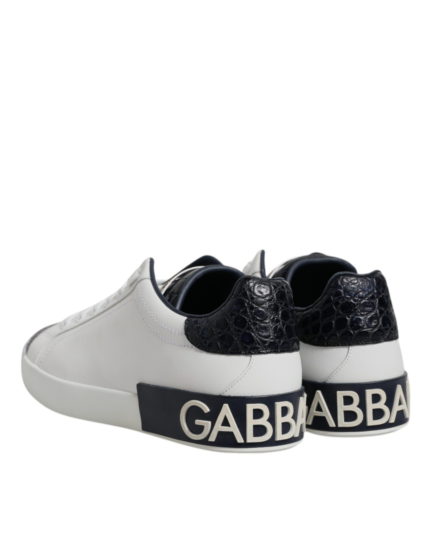 Dolce & Gabbana White Black Leather Portofino Sneaker Shoes | Regal Royce