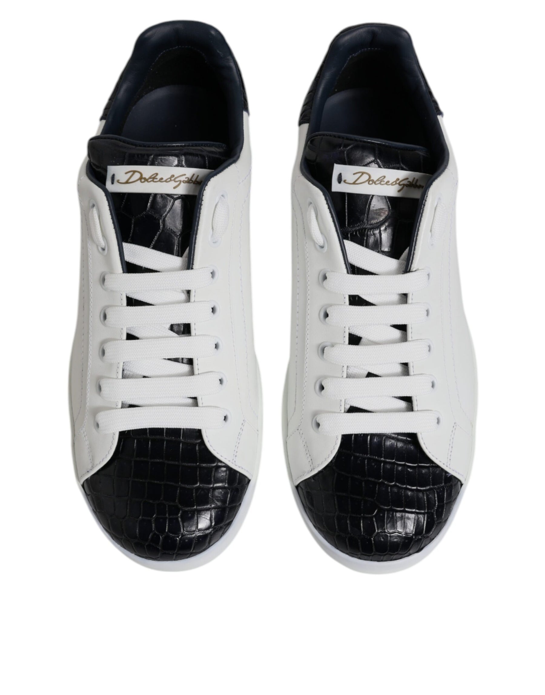 Dolce & Gabbana White Black Leather Portofino Sneaker Shoes | Regal Royce