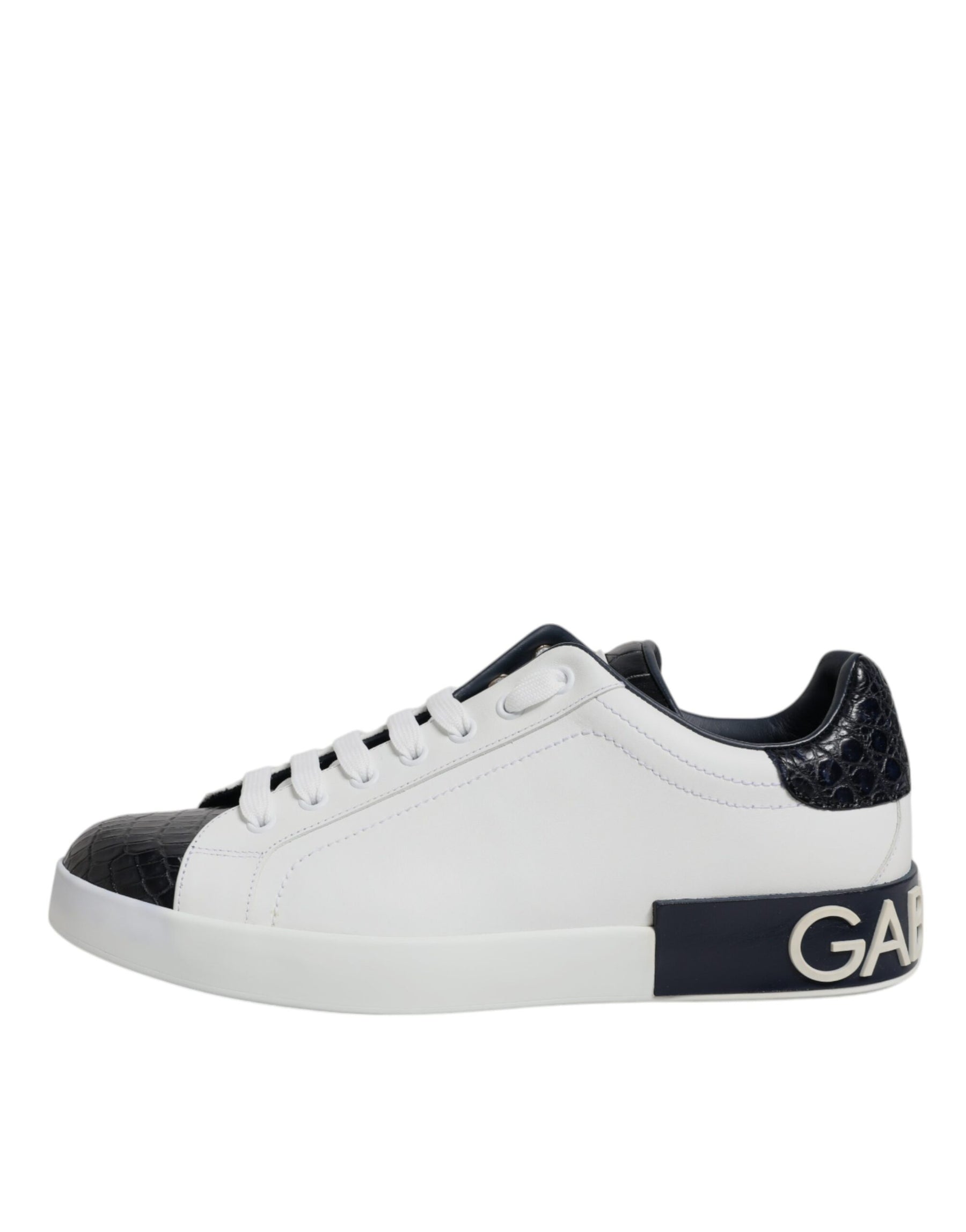 Dolce & Gabbana White Black Leather Portofino Sneaker Shoes | Regal Royce