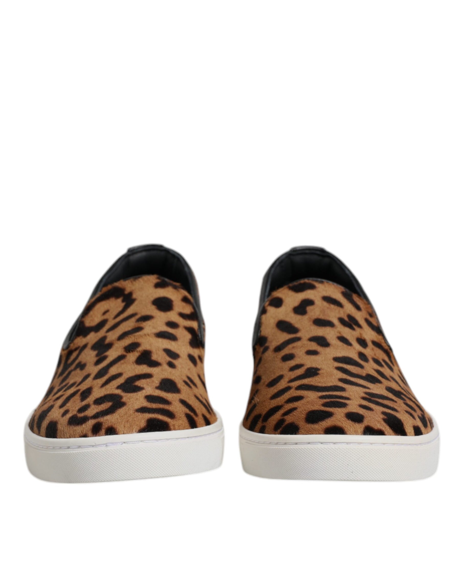 Dolce & Gabbana Brown Calfskin Fur Leopard Sneakers Shoes | Regal Royce