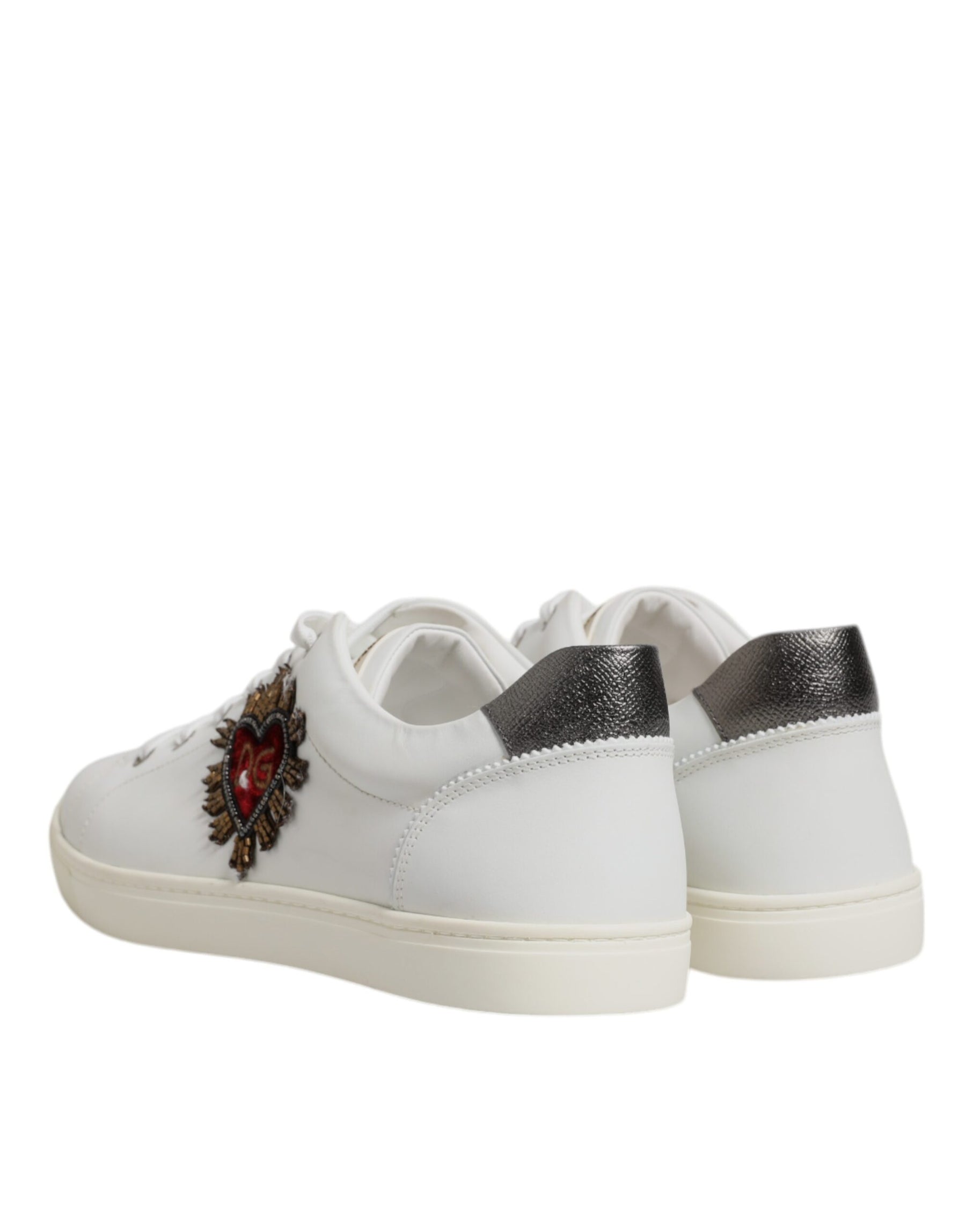 Dolce & Gabbana White Leather Heart Embellished Sneakers Shoes | Regal Royce