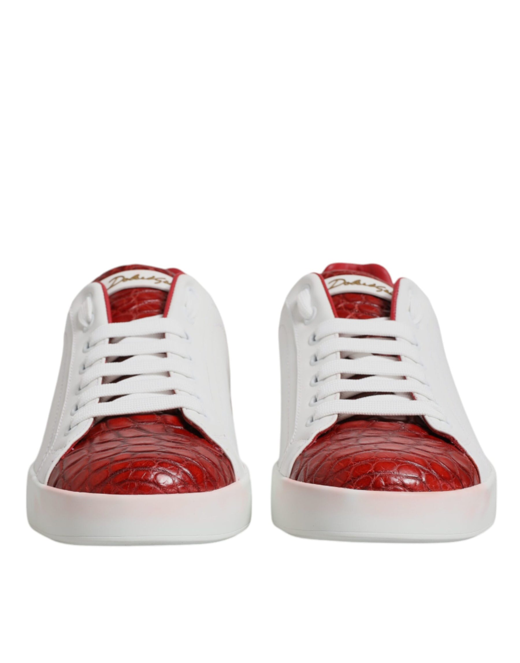 Dolce & Gabbana White Red Leather Portofino Men Sneaker Shoes | Regal Royce