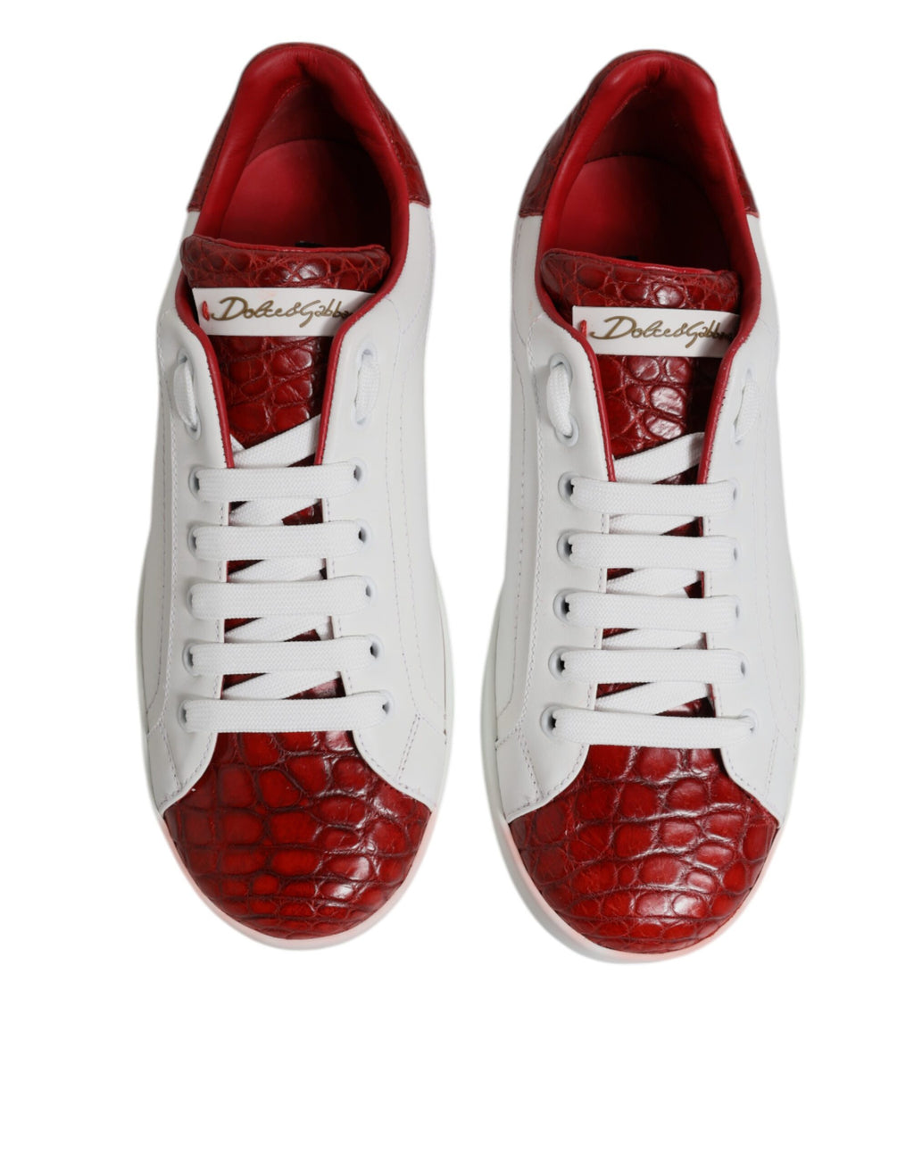 Dolce & Gabbana White Red Leather Portofino Men Sneaker Shoes