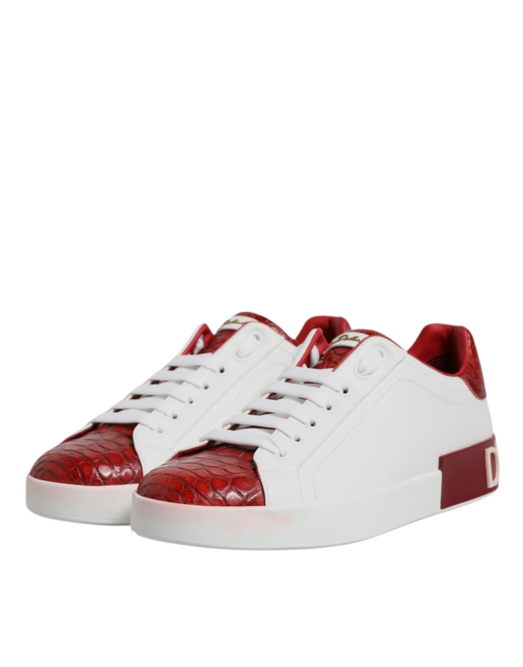 Dolce & Gabbana White Red Leather Portofino Men Sneaker Shoes | Regal Royce