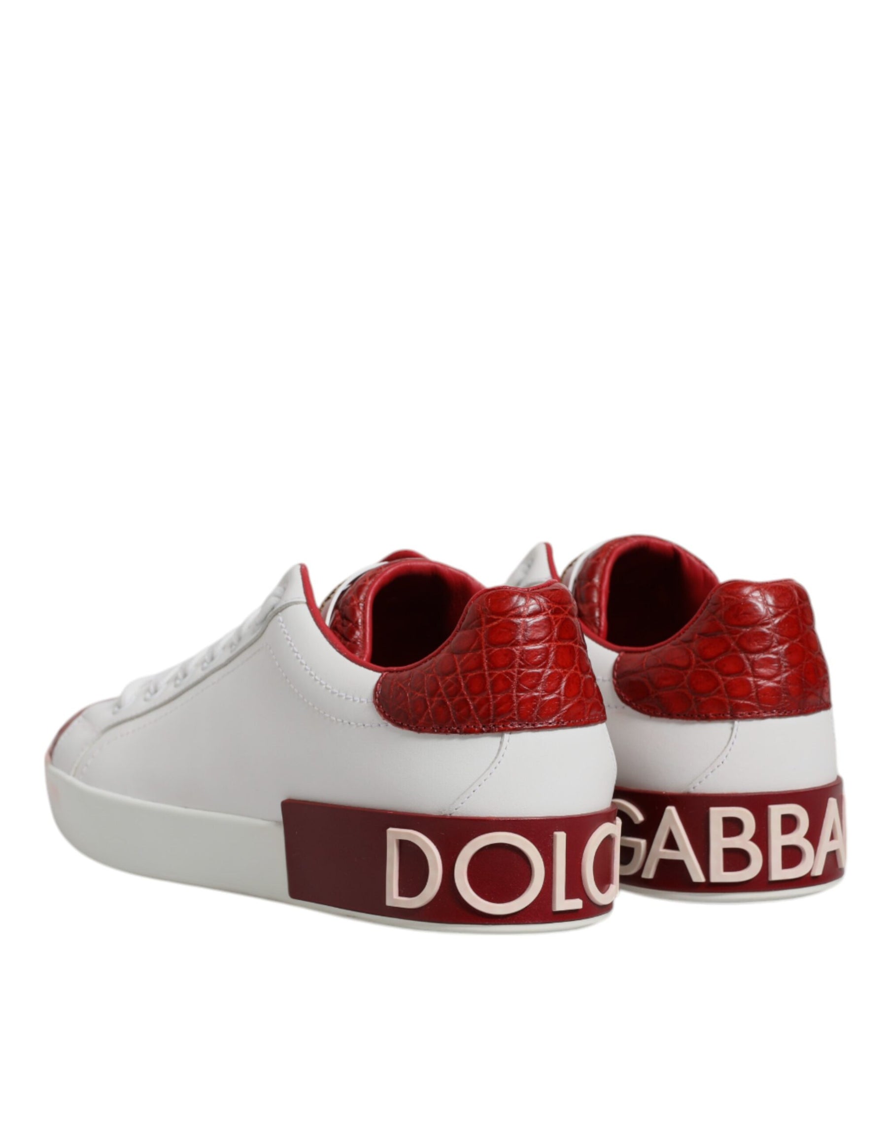 Dolce & Gabbana White Red Leather Portofino Men Sneaker Shoes | Regal Royce